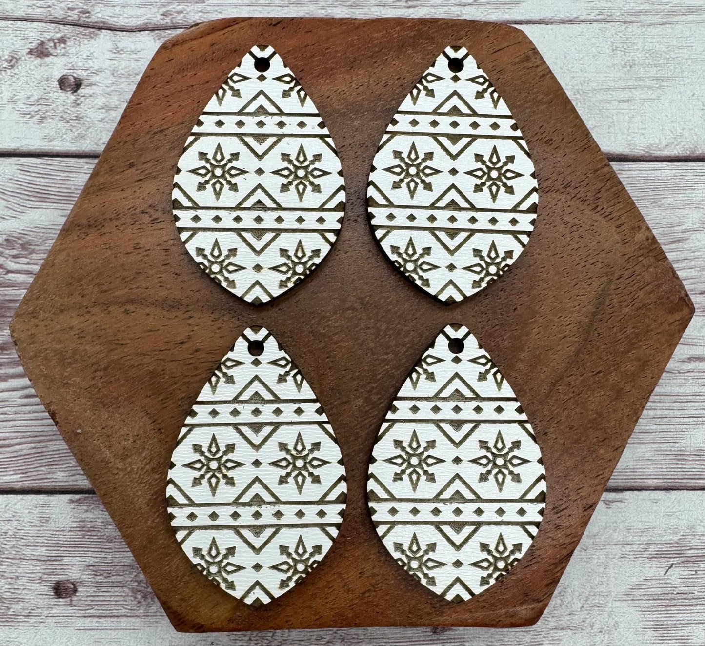 White Engraved Snowflake Sweater Print Winter Earring Blanks, DIY Jewelry Making