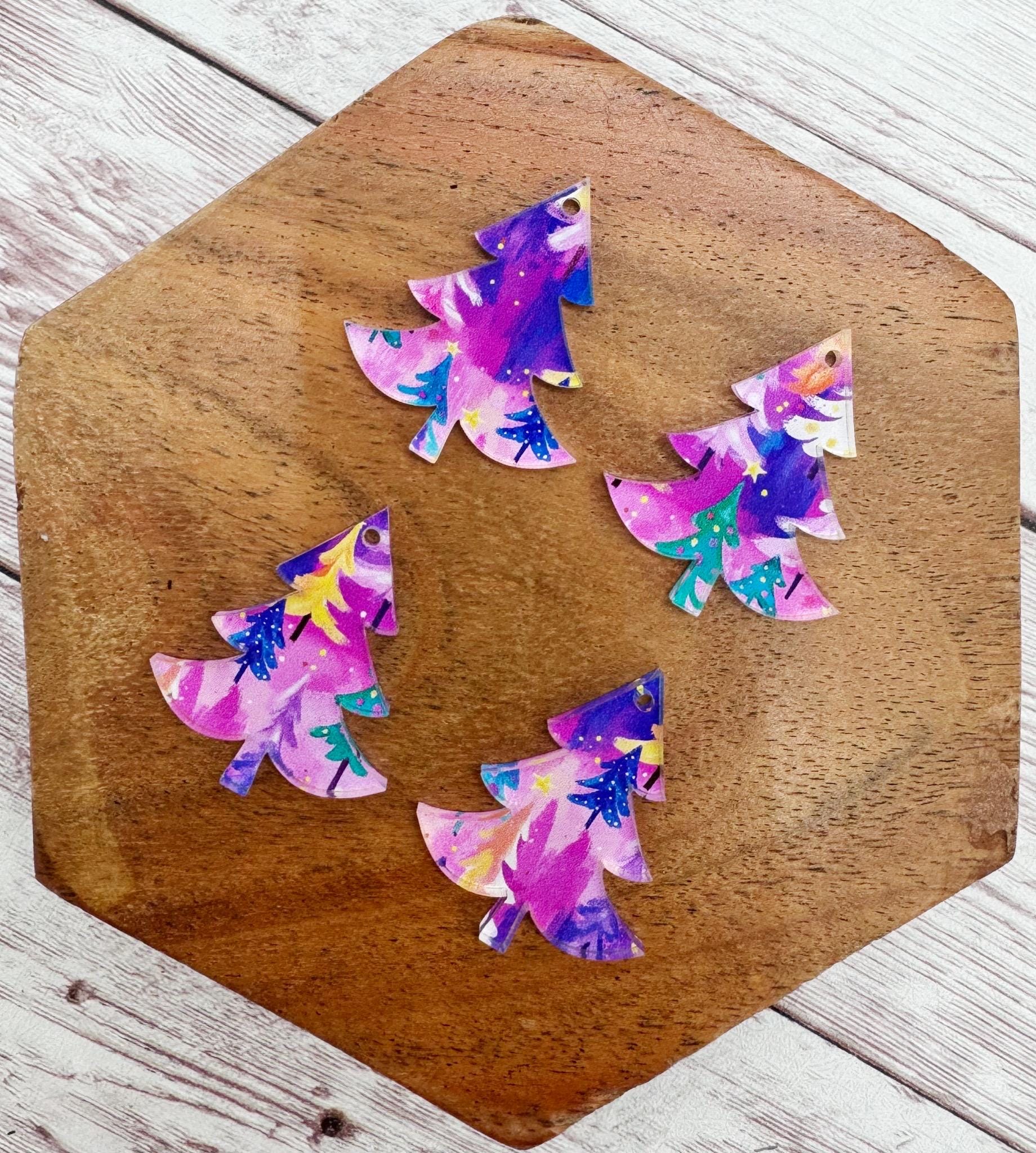 Set of 2 Pair Whimsical Tree Print Christmas Tree Acrylic Earring Blanks DIY Jewelry Making