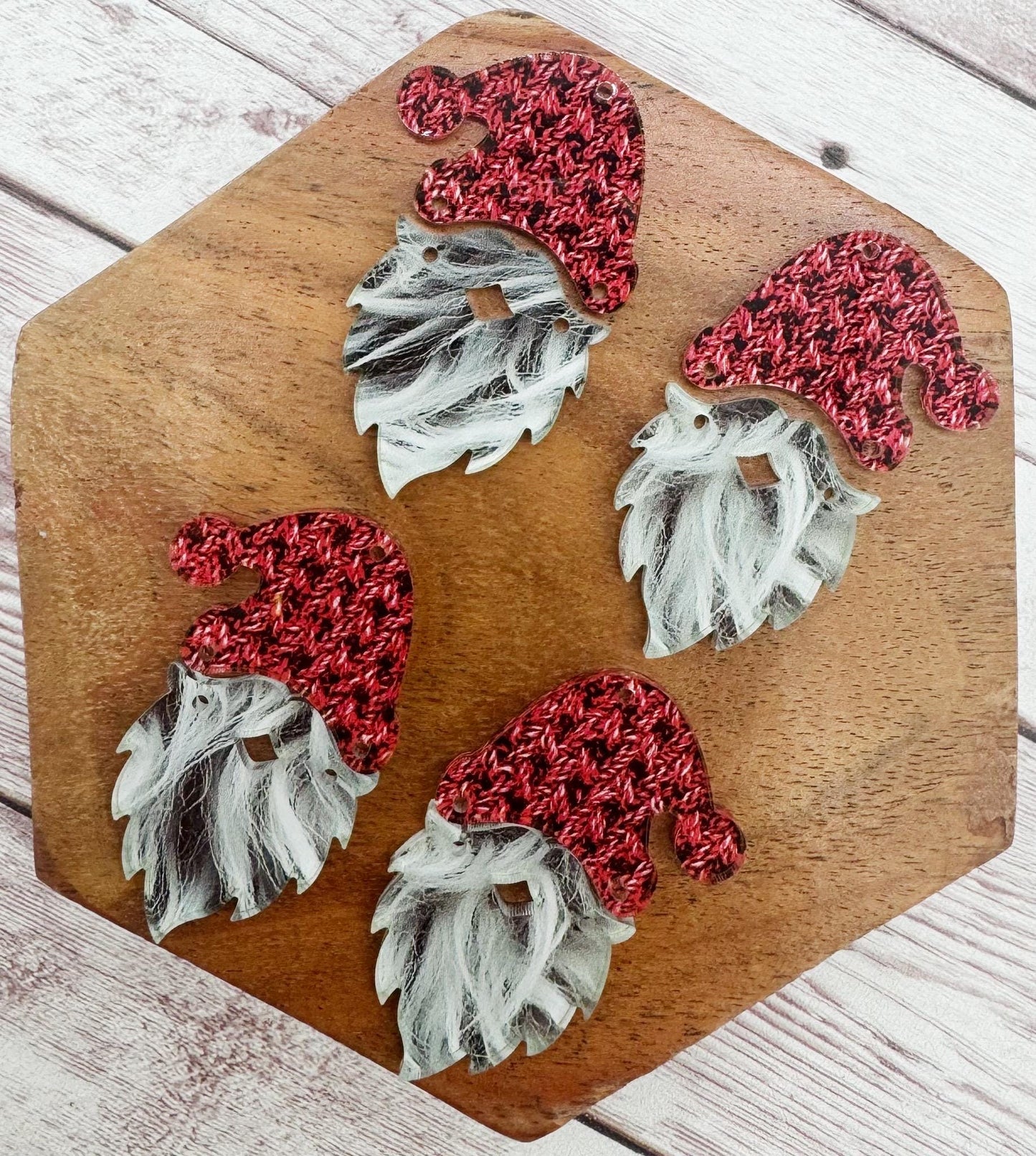 Santa Hat and Beard Print Acrylic Set Earring Blanks, DIY Jewelry Making