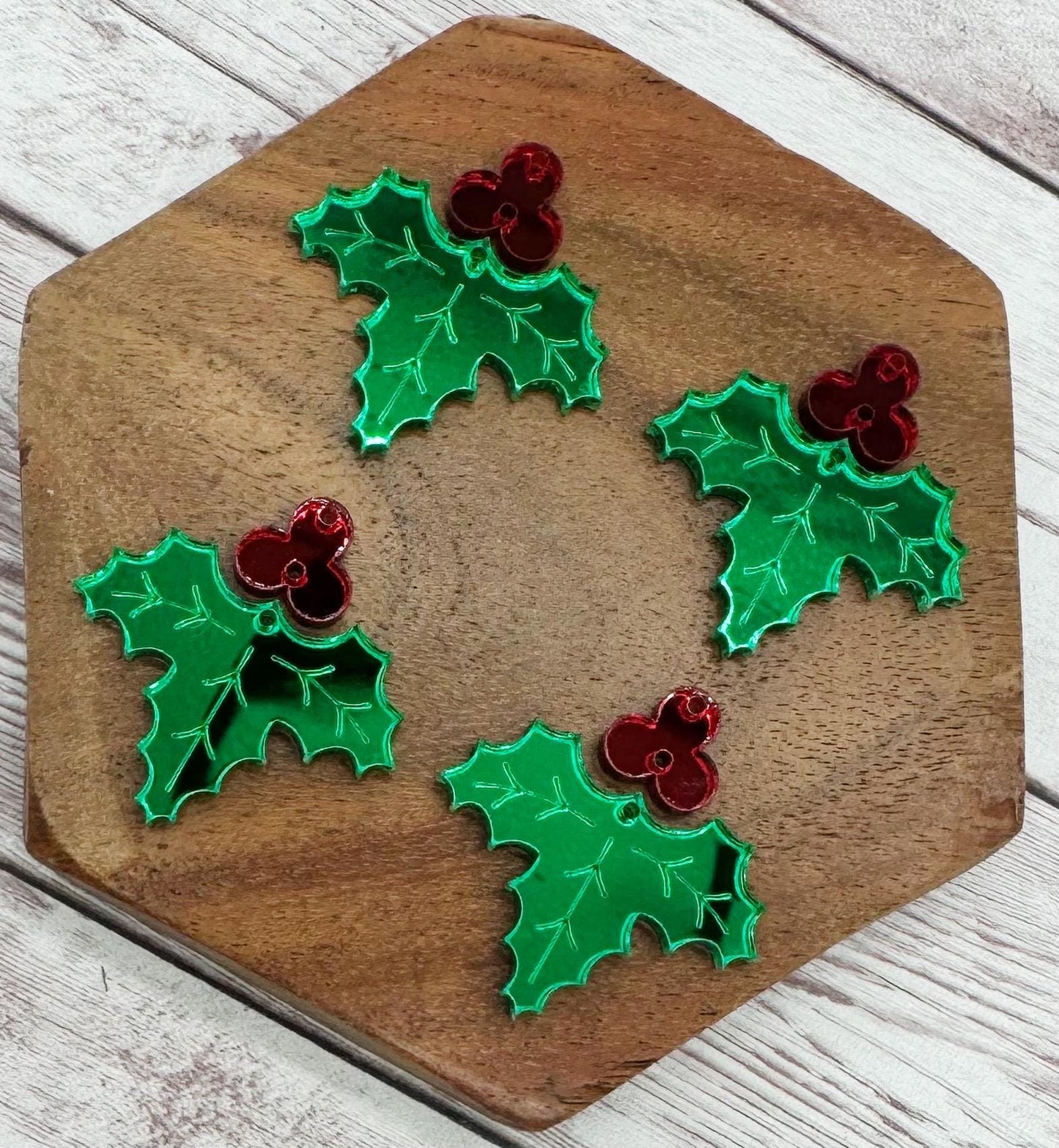 Mirrored Mistletoe Christmas Winter Acrylic Set Earring Blanks, DIY Jewelry Making
