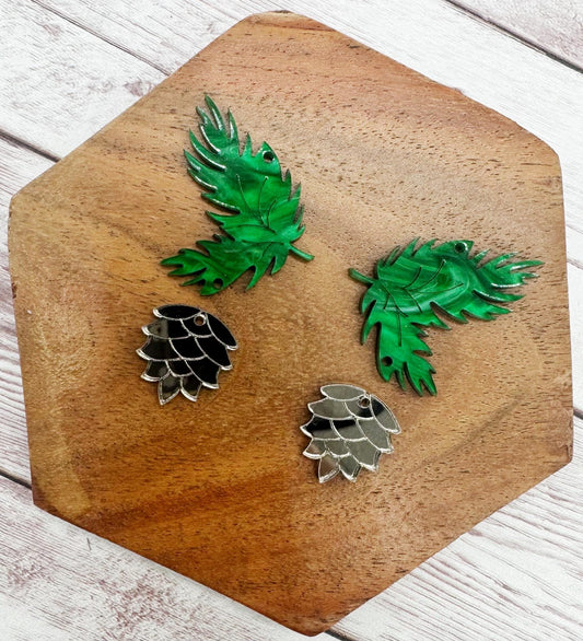 Pinecone and Branch Christmas Winter Acrylic Set Earring Blanks, DIY Jewelry Making