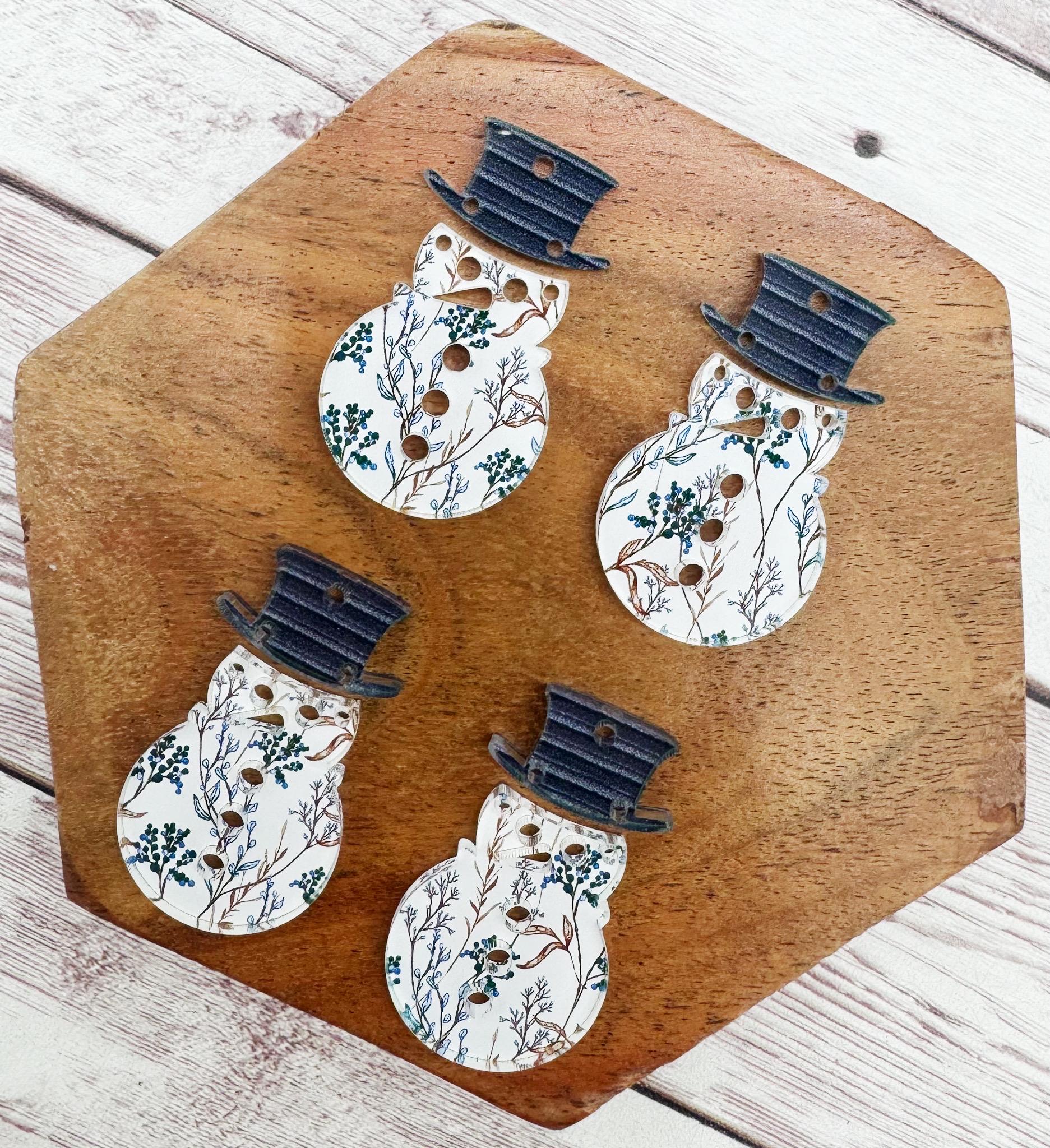 Winter Twig Print Snowman and Hat Acrylic Earring Blank Set, DIY Jewelry Making