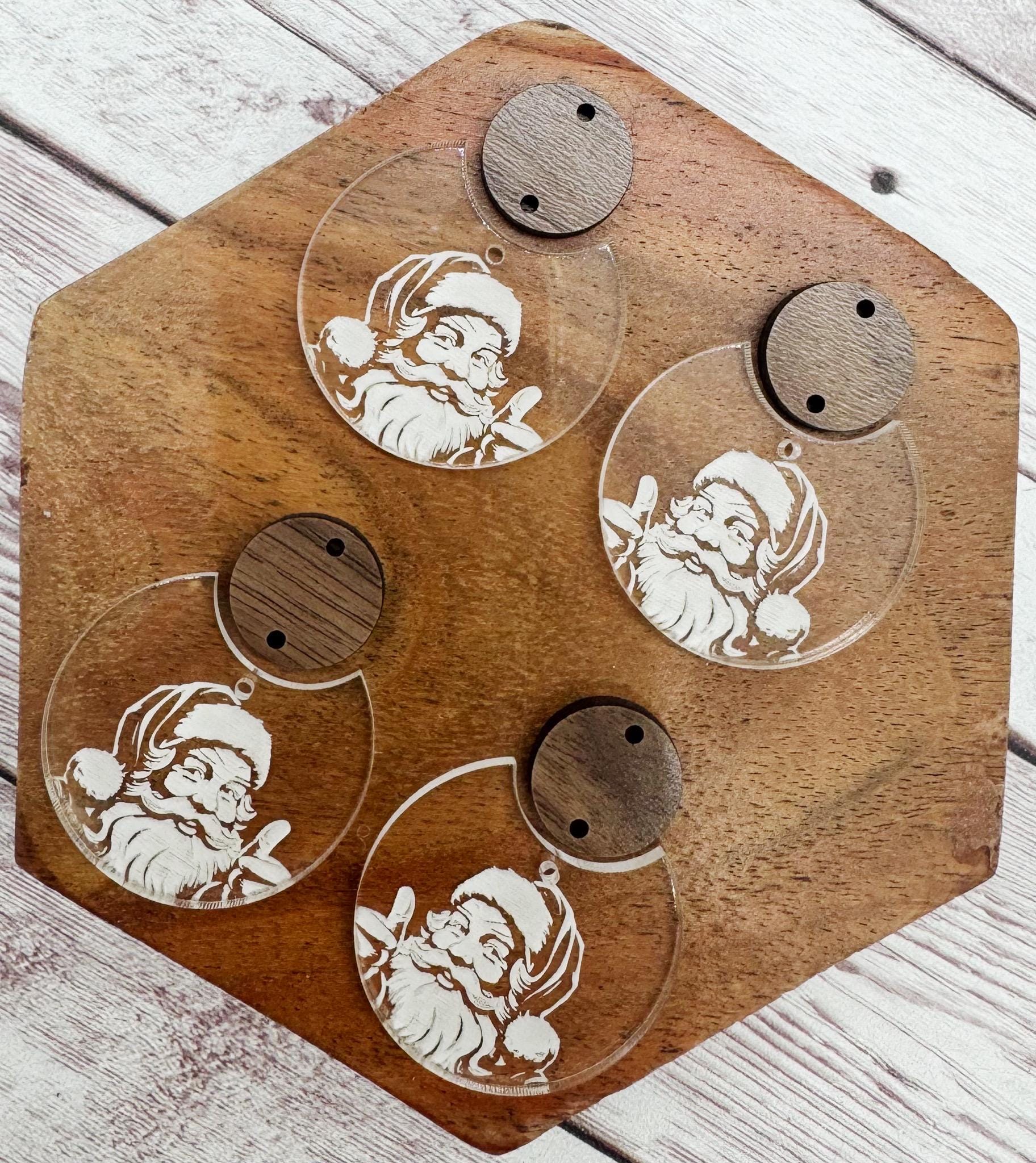 Engraved Santa Clear Acrylic Set Christmas Earring Blank Set, DIY Jewelry Making