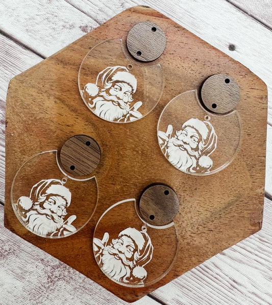Engraved Santa Clear Acrylic Set Christmas Earring Blank Set, DIY Jewelry Making