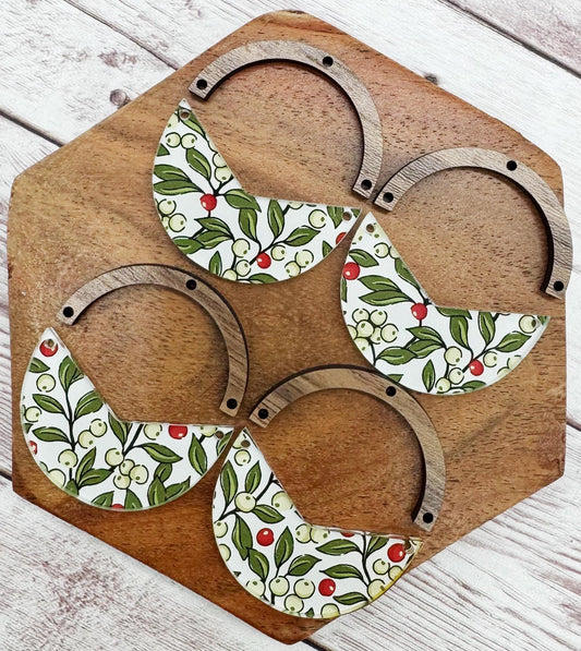 Winter Vines and Berries Acrylic and Wood Arch Round Earring Blanks, DIY Jewelry Making