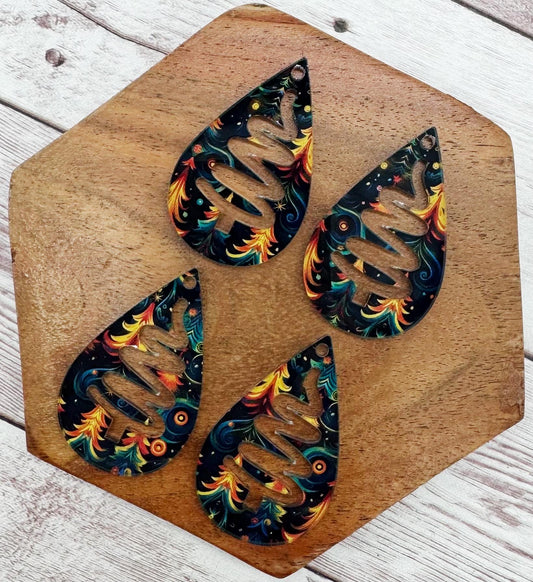Patterned Winter Tree Swirl Christmas Acrylic Teardrop Earring Blanks, DIY Jewelry Making