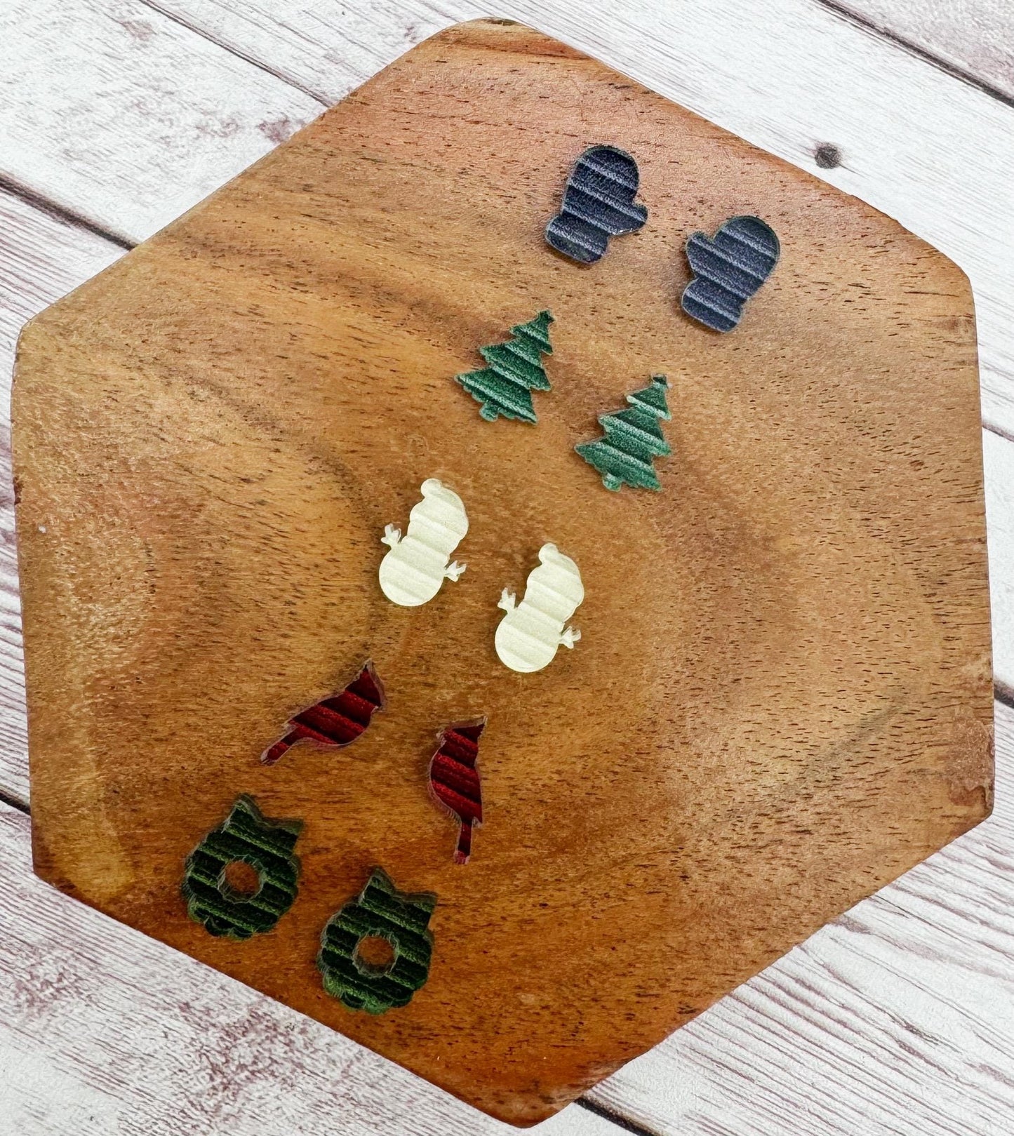 Set of 5 pair Christmas Mix Acrylic Stud Earring Blanks, Winter, Holiday, DIY Jewelry Making