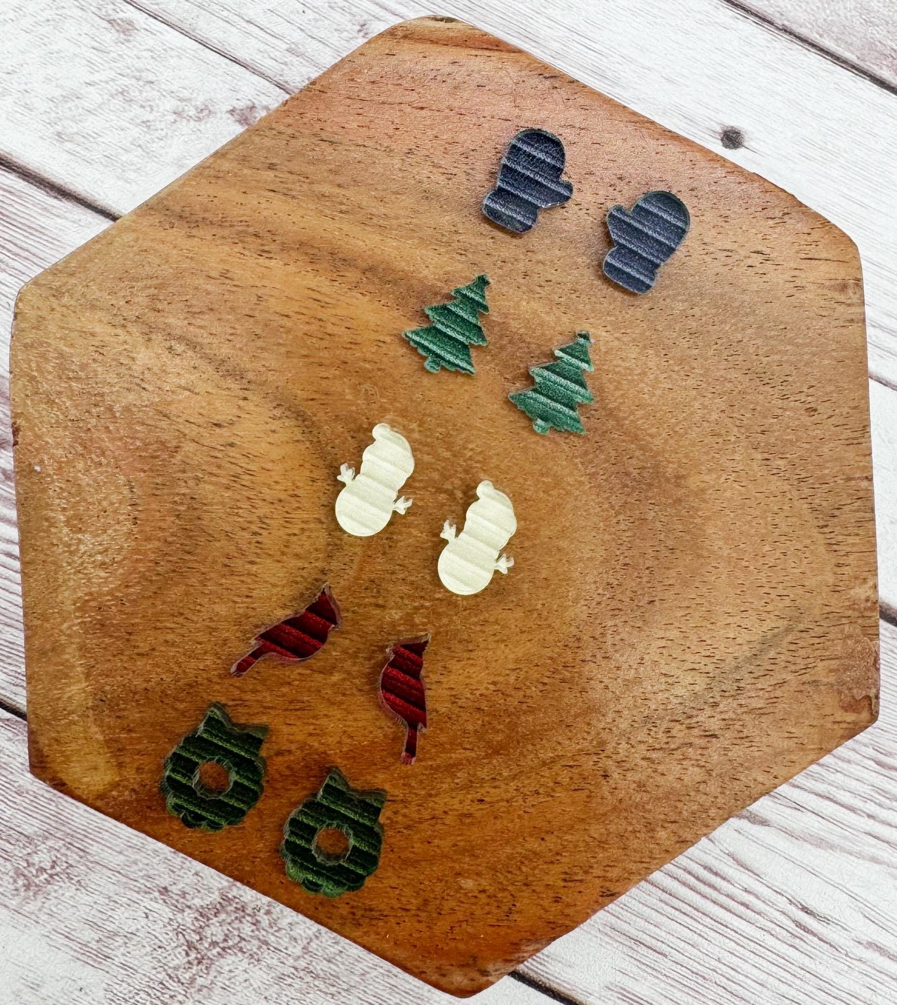 Set of 5 pair Christmas Mix Acrylic Stud Earring Blanks, Winter, Holiday, DIY Jewelry Making