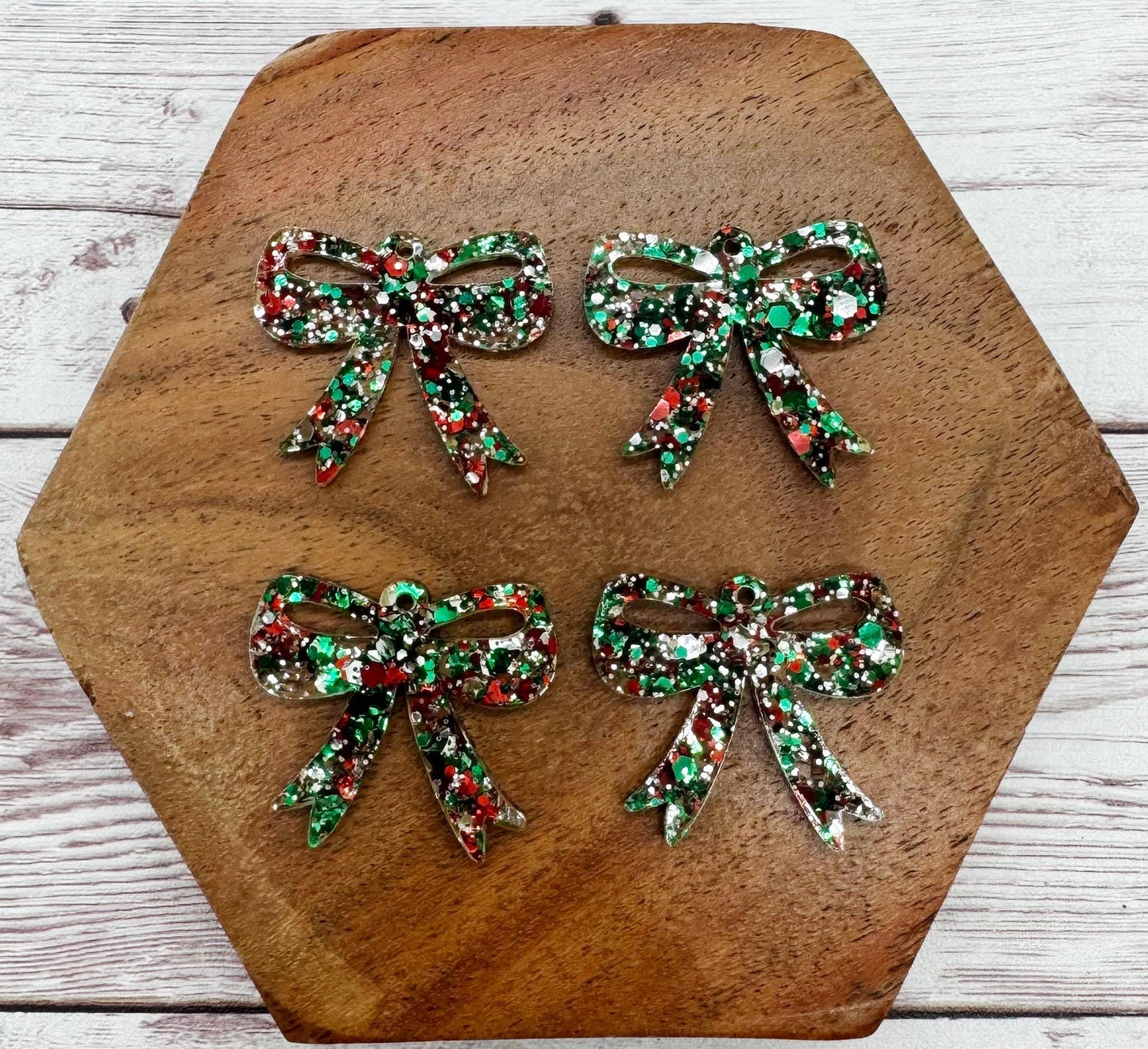 Set of 2 Christmas Glitter Acrylic Bow Earring Blanks DIY Jewelry Making
