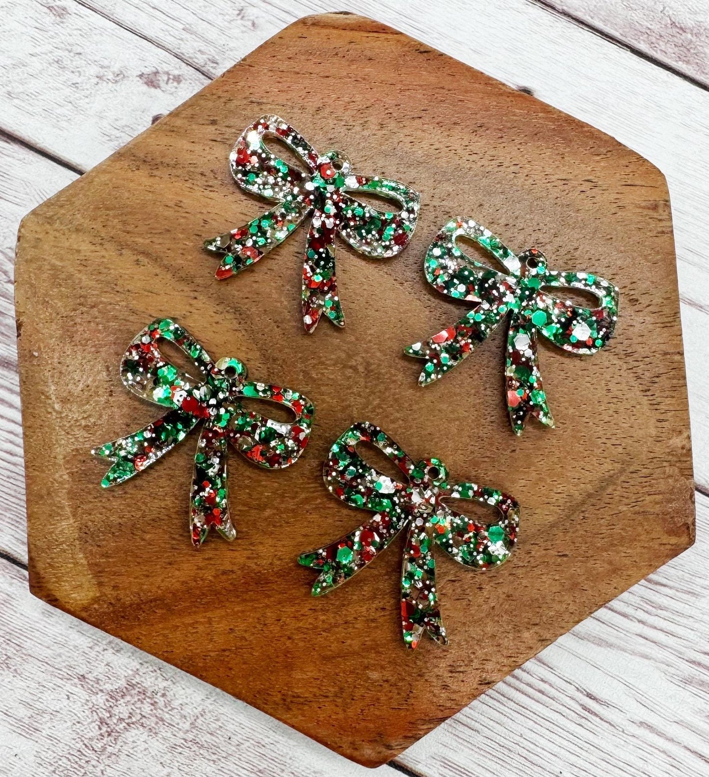 Set of 2 Christmas Glitter Acrylic Bow Earring Blanks DIY Jewelry Making