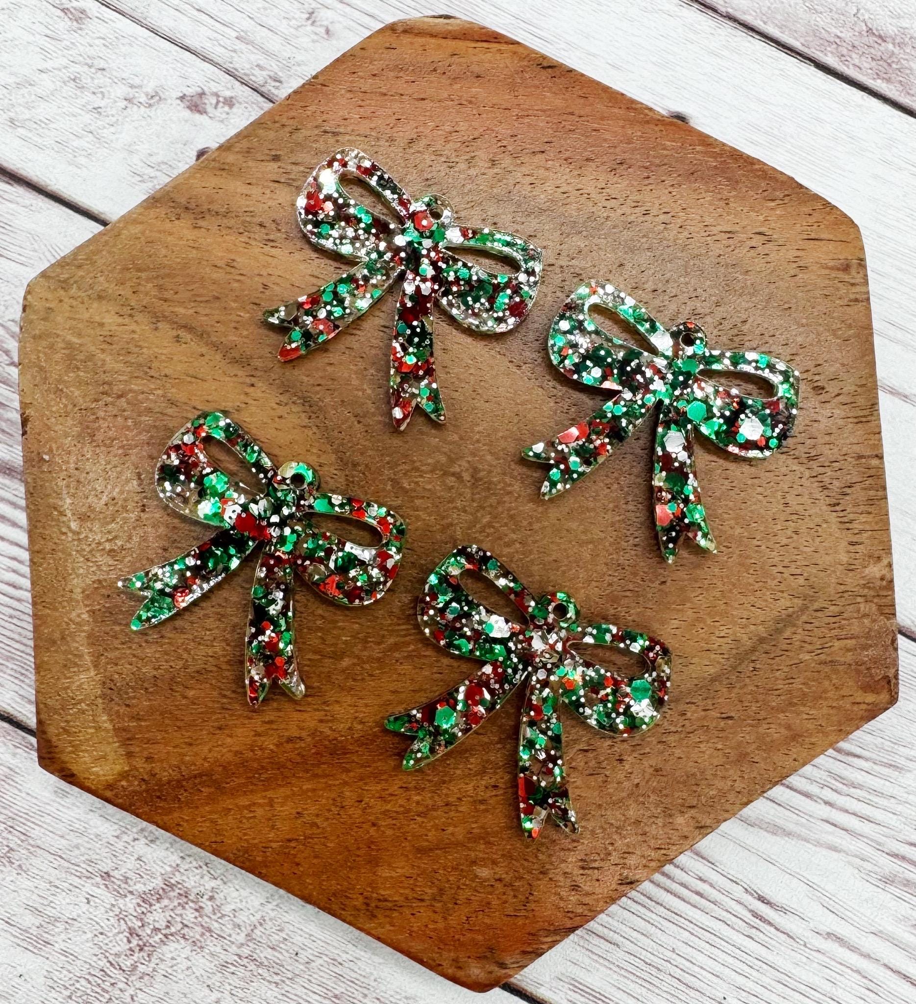 Set of 2 Christmas Glitter Acrylic Bow Earring Blanks DIY Jewelry Making