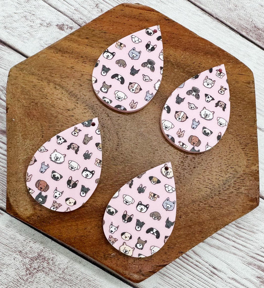 Patterned Pink Dog Print Animal Acrylic Teardrop Earring Blanks, DIY Jewelry Making