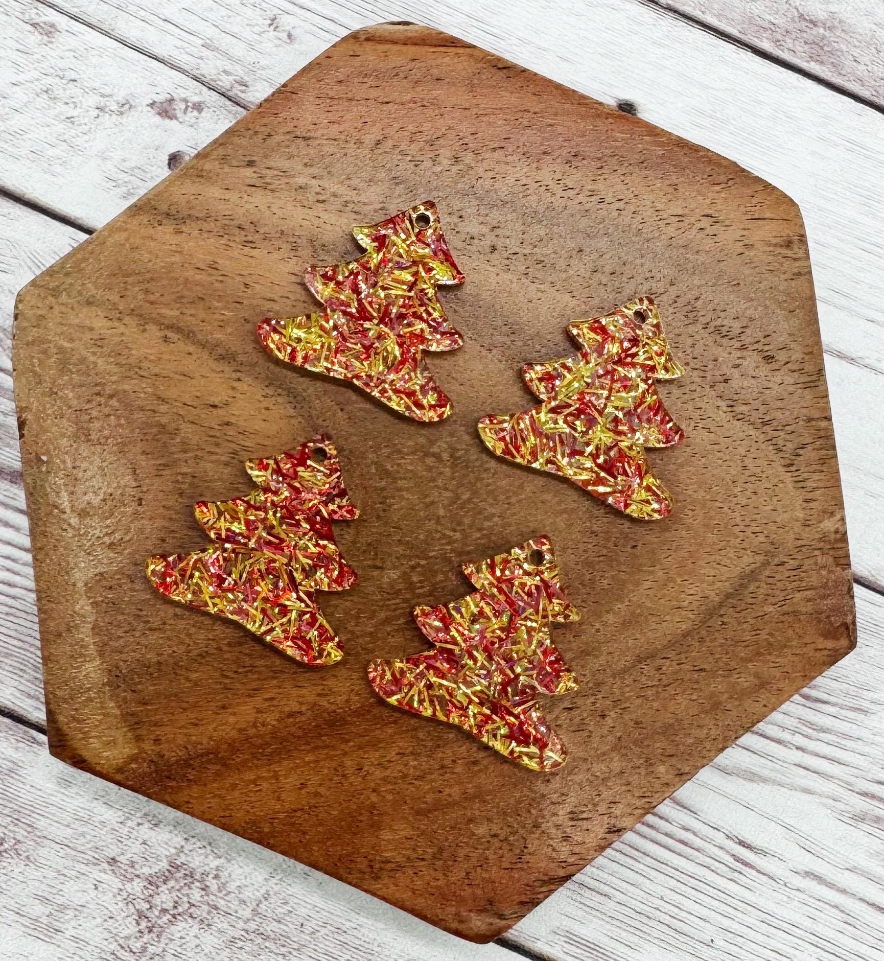 Set of 2 Tinsel Glitter Acrylic Christmas Tree Earring Blanks DIY Jewelry Making