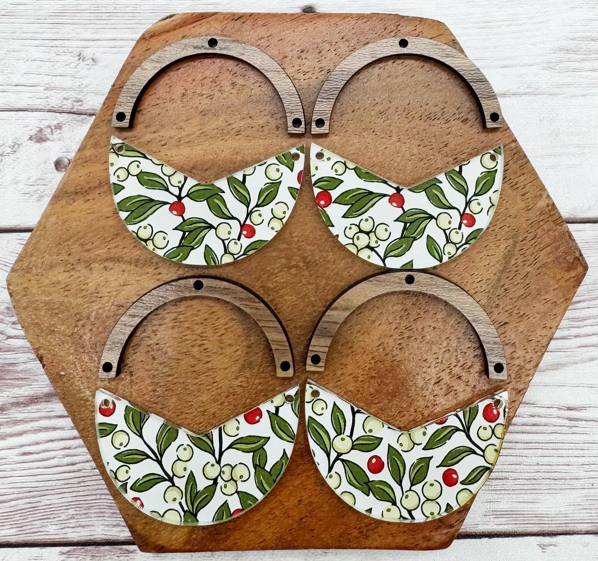 Winter Vines and Berries Acrylic and Wood Arch Round Earring Blanks, DIY Jewelry Making