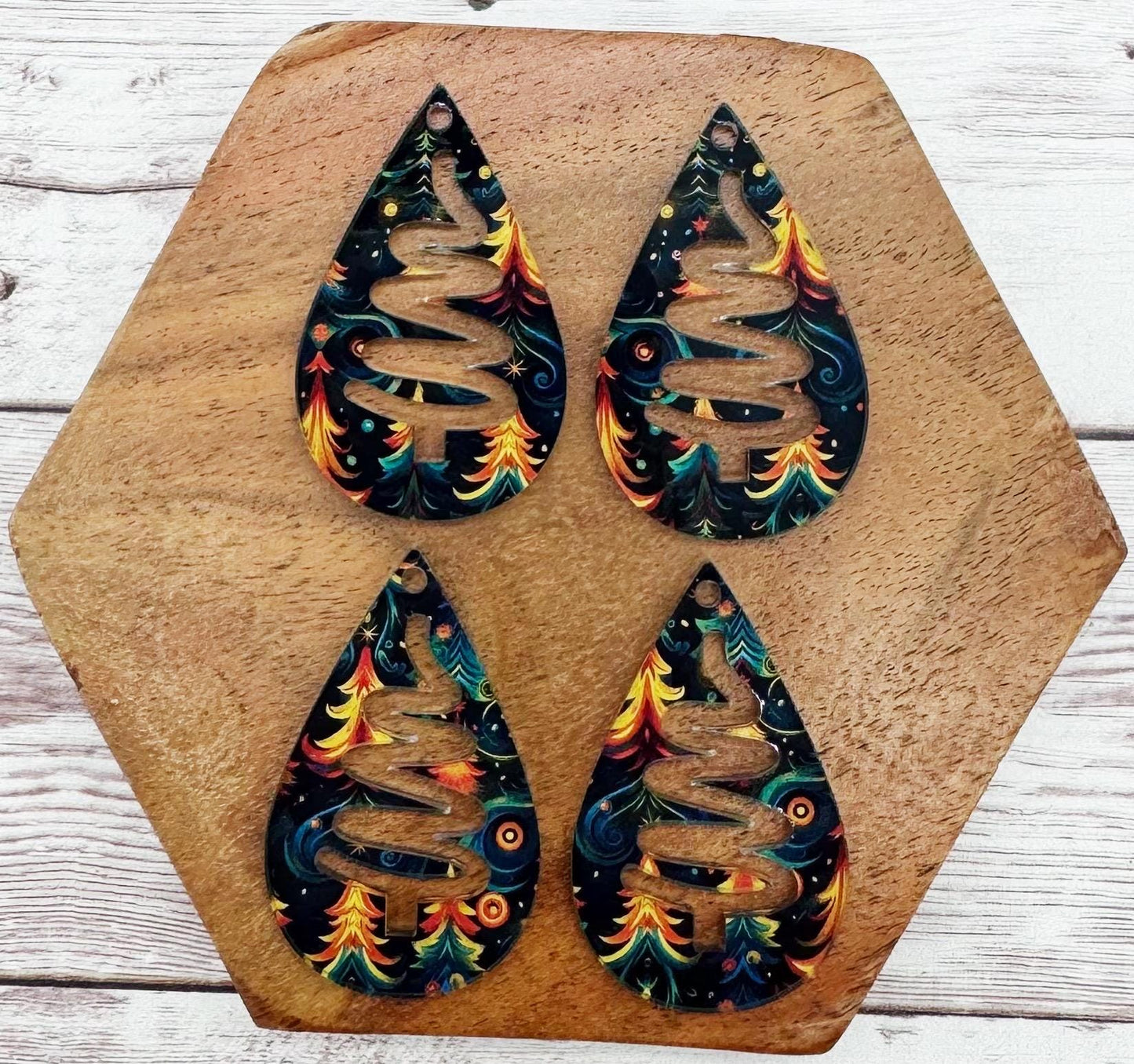 Patterned Winter Tree Swirl Christmas Acrylic Teardrop Earring Blanks, DIY Jewelry Making