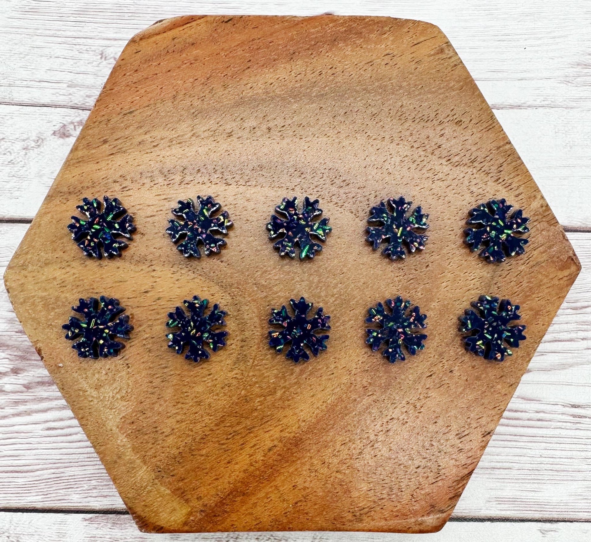 Navy Blue Glitter Winter Snowflake Stud Earring Blanks Set of 5 Pair DIY Jewelry Making