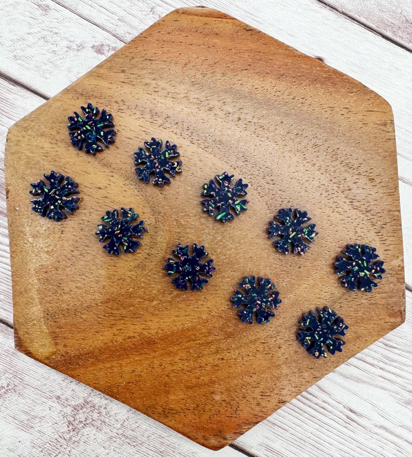 Navy Blue Glitter Winter Snowflake Stud Earring Blanks Set of 5 Pair DIY Jewelry Making