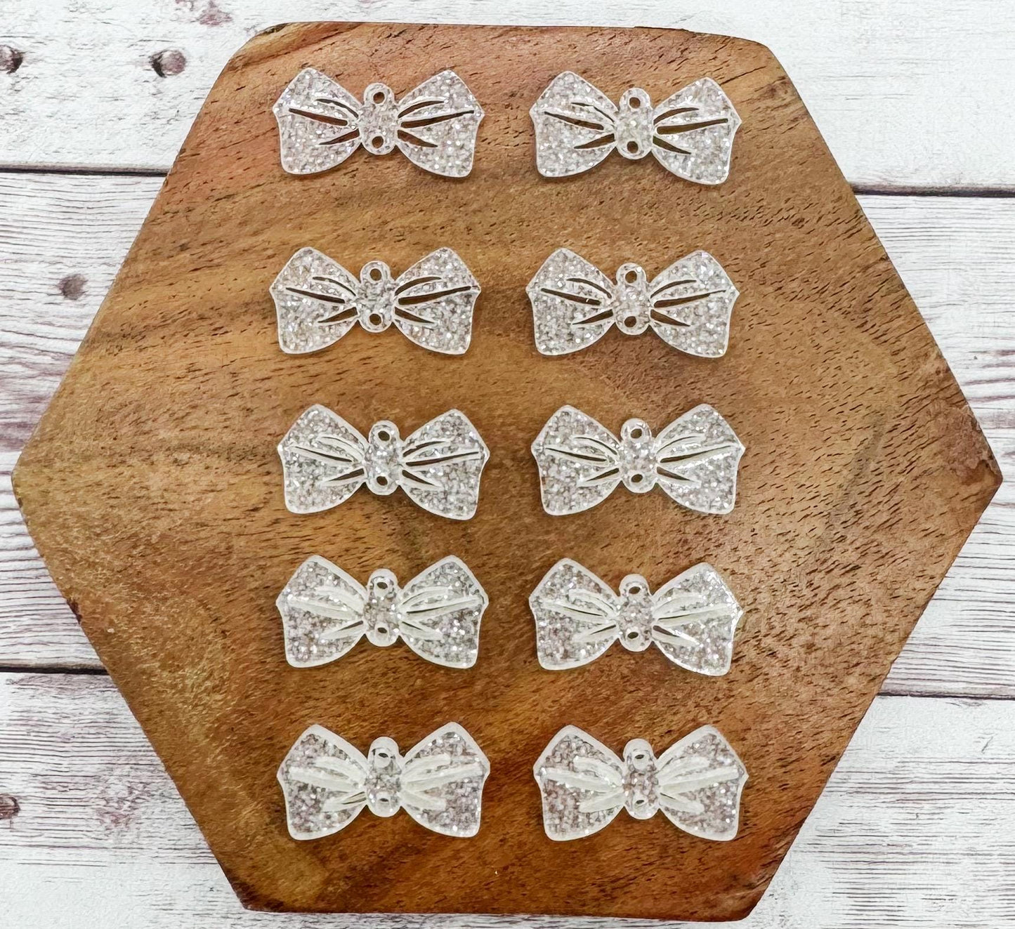 Snow Glitter Acrylic Bow Connectors Earring Blanks Set of 5 Pair DIY Jewelry Making