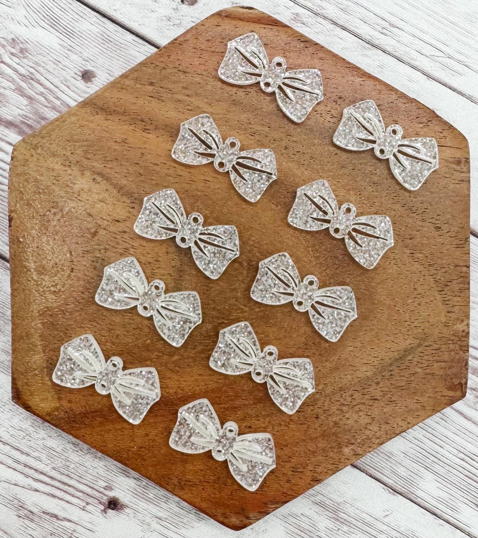 Snow Glitter Acrylic Bow Connectors Earring Blanks Set of 5 Pair DIY Jewelry Making