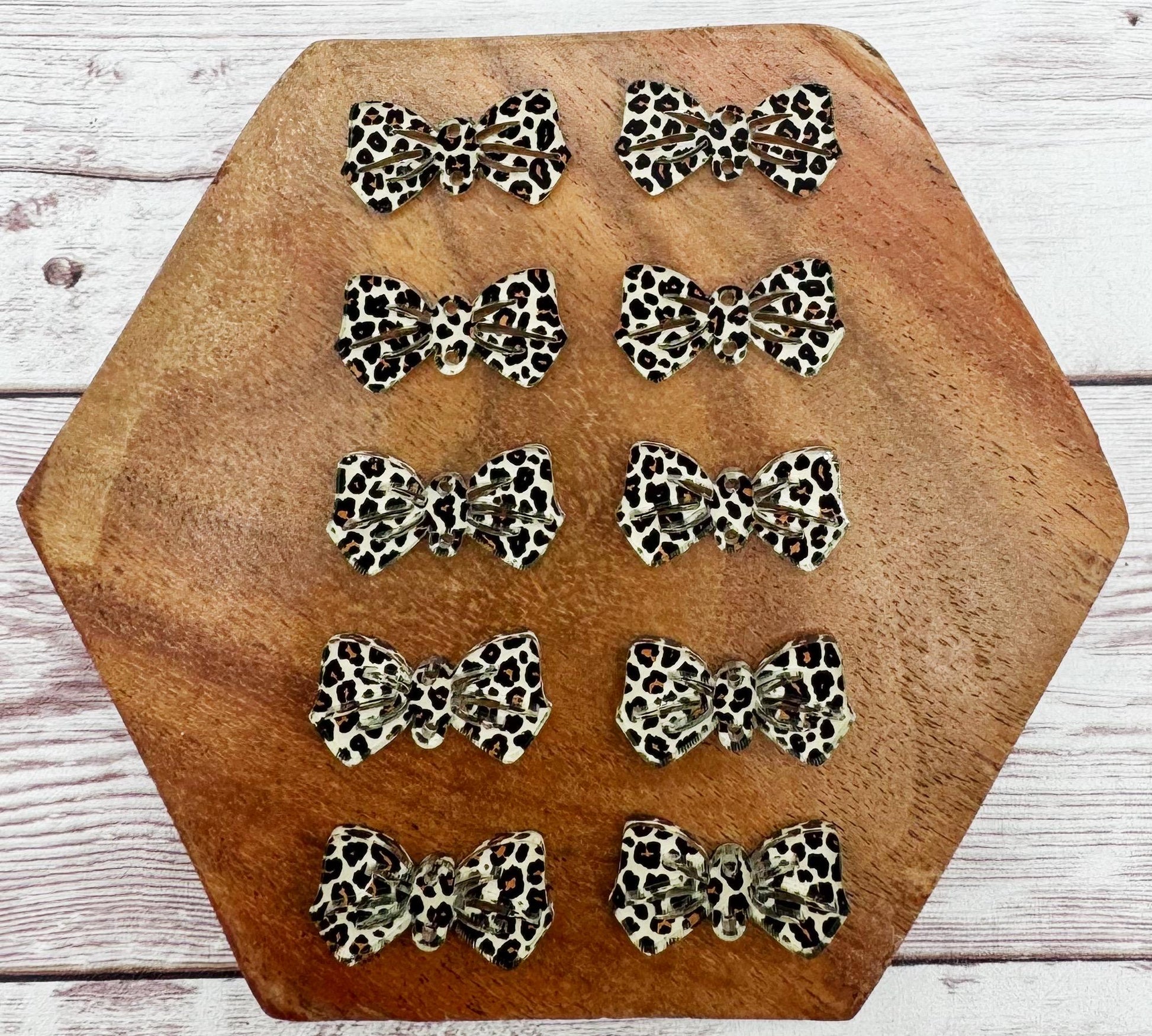 Leopard Print Acrylic Bow Connectors Earring Blanks Set of 5 Pair DIY Jewelry Making