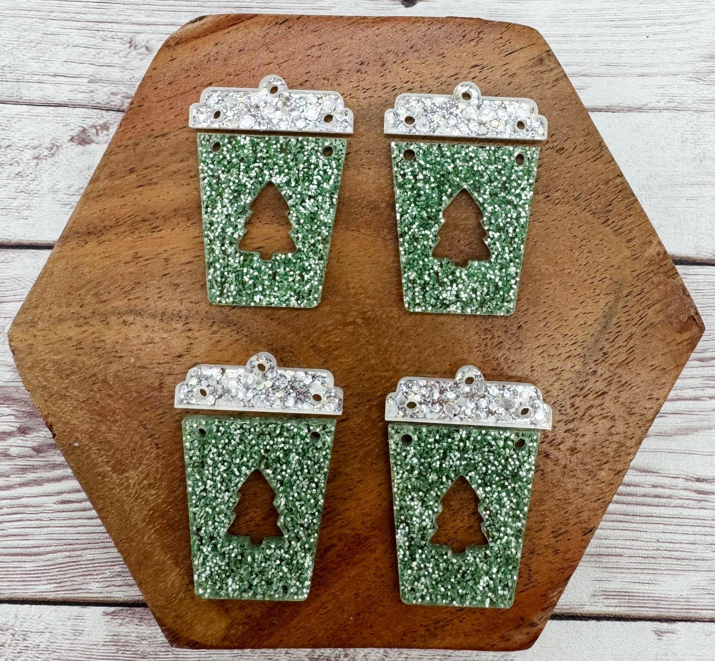 Glitter Tree Coffee Winter Christmas Acrylic Earring Blank Set, DIY Jewelry Making
