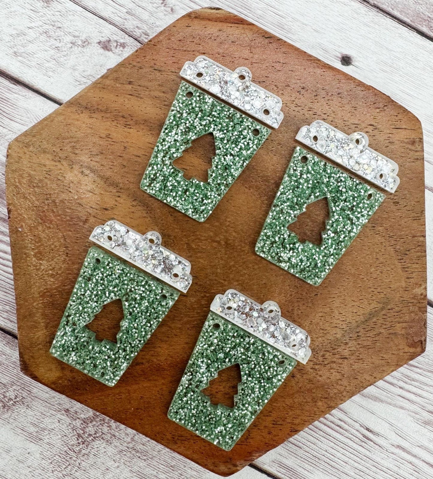Glitter Tree Coffee Winter Christmas Acrylic Earring Blank Set, DIY Jewelry Making