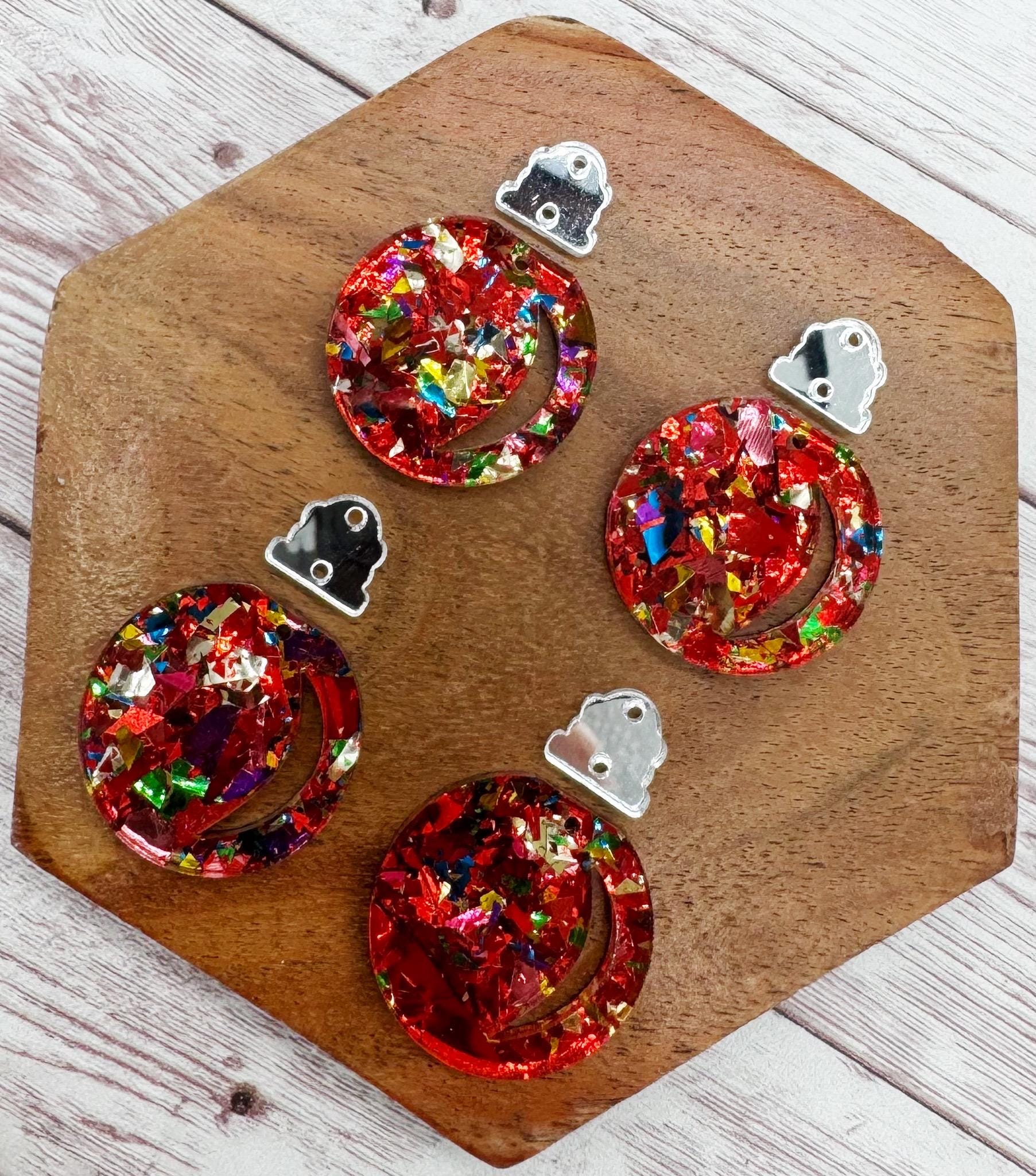Round Christmas Bulb Acrylic Earring Blank Set, DIY Jewelry Making
