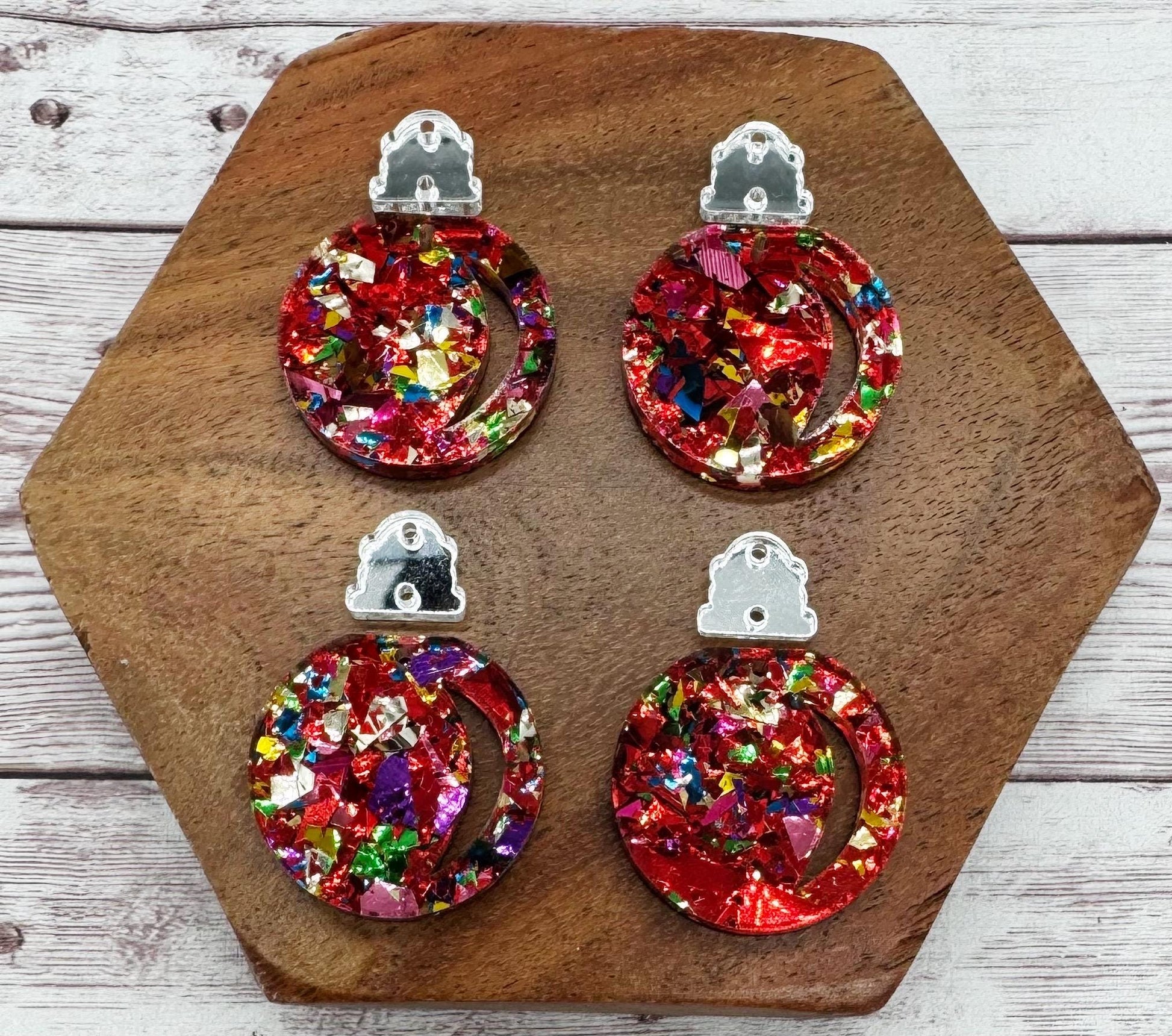 Round Christmas Bulb Acrylic Earring Blank Set, DIY Jewelry Making