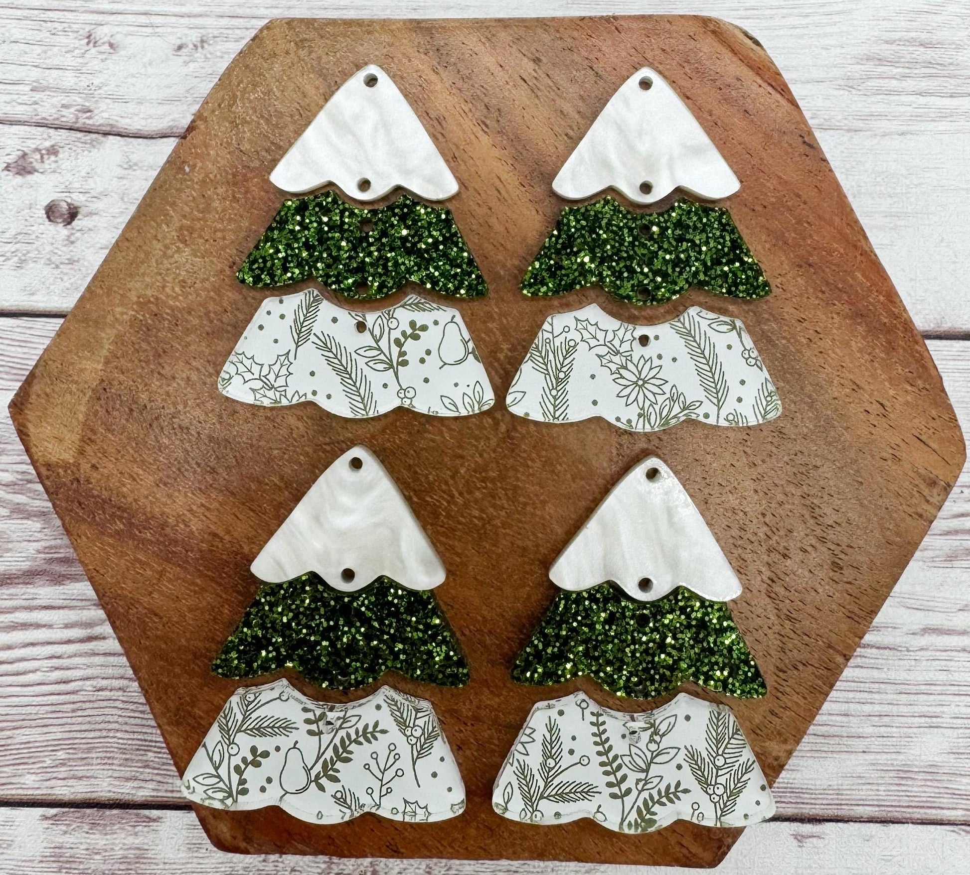 Winter Branches Print Acrylic Tiered Christmas Tree Set Earring Blanks, DIY Jewelry Making