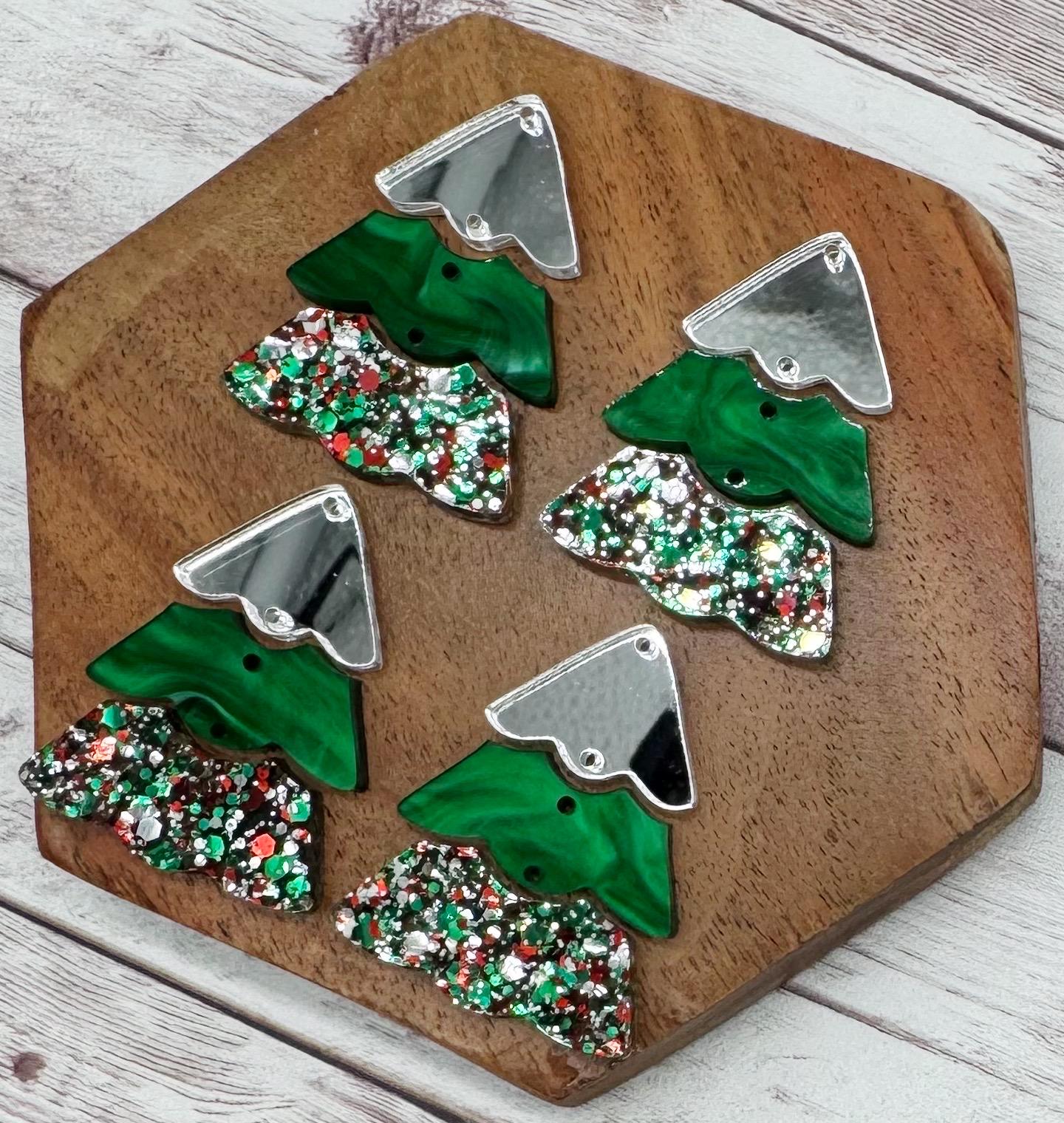 Christmas Glitter Acrylic Tiered Christmas Tree Set Earring Blanks, DIY Jewelry Making