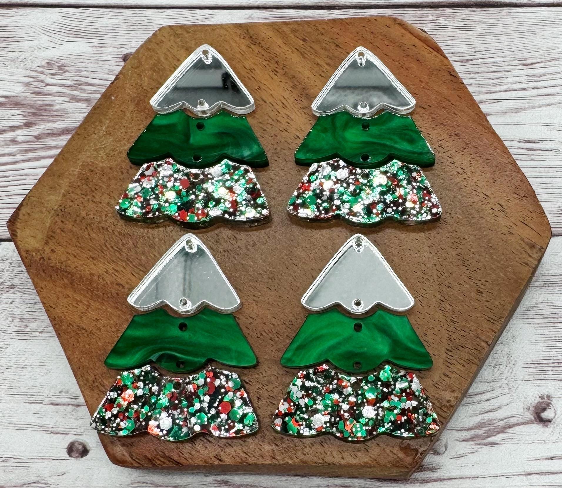 Christmas Glitter Acrylic Tiered Christmas Tree Set Earring Blanks, DIY Jewelry Making