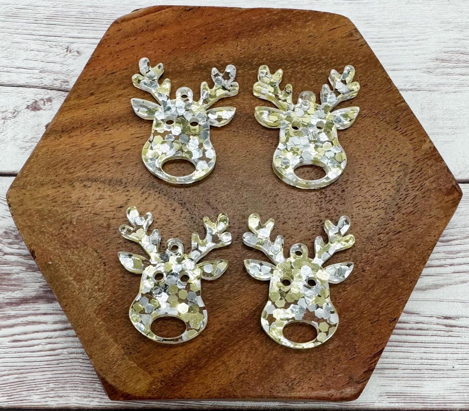 Gold and Silver Glitter Acrylic Reindeer Christmas Earring Blanks, DIY Jewelry Making
