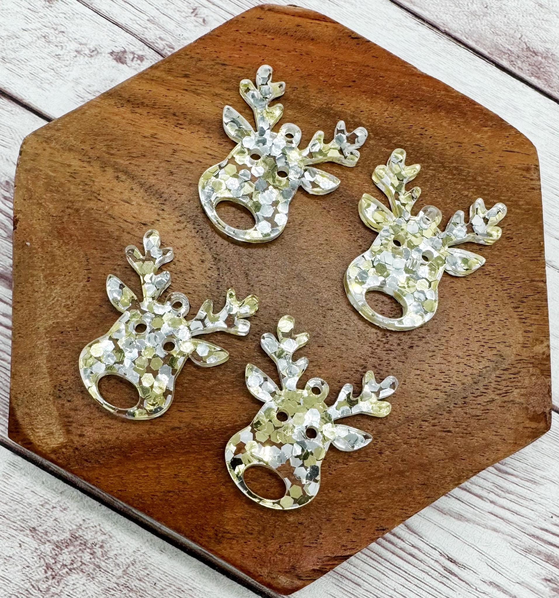 Gold and Silver Glitter Acrylic Reindeer Christmas Earring Blanks, DIY Jewelry Making