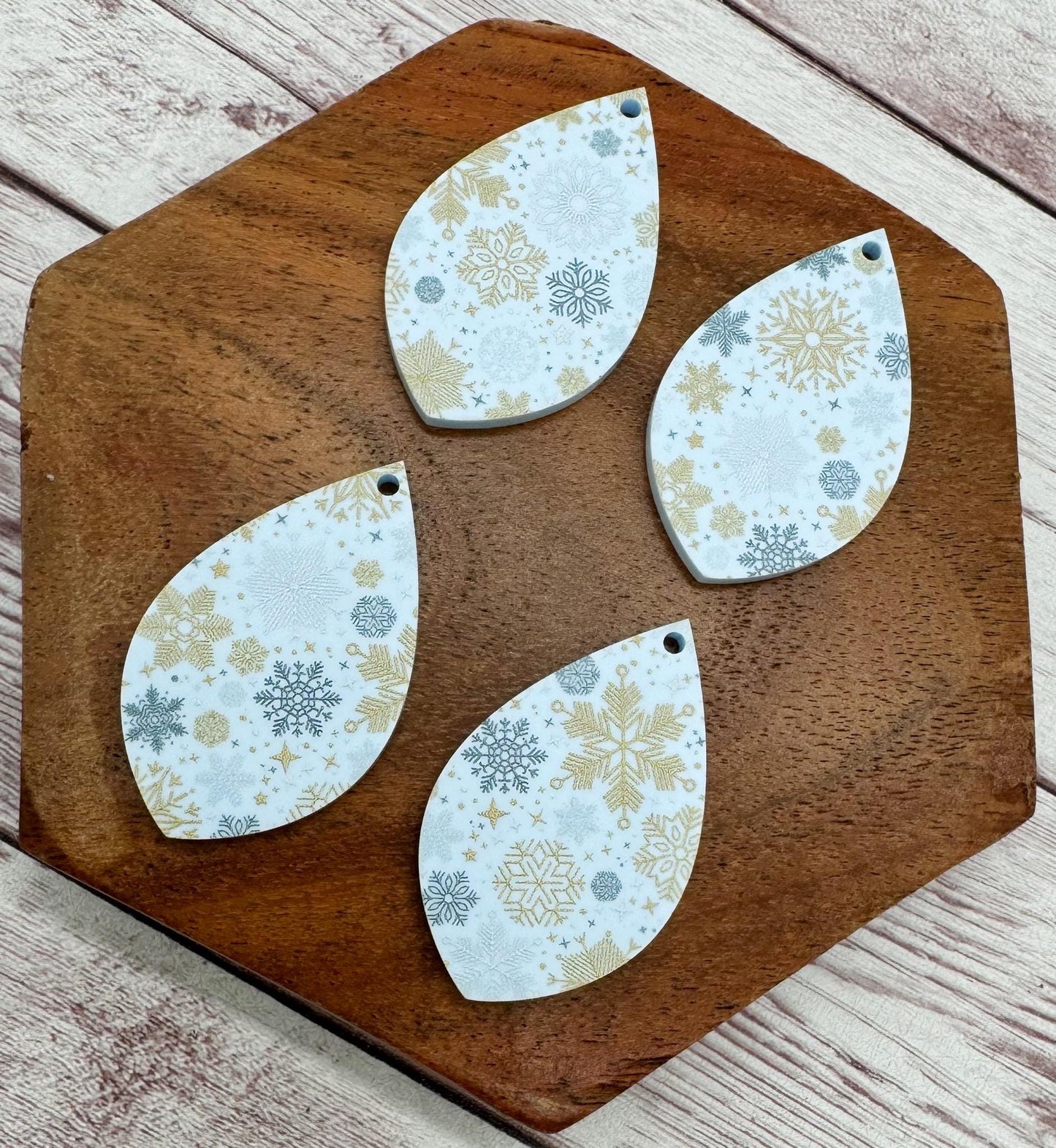 Light Blue Snowflake Print Acrylic Teardrop Earring Blanks, Winter, Christmas, DIY Jewelry Making
