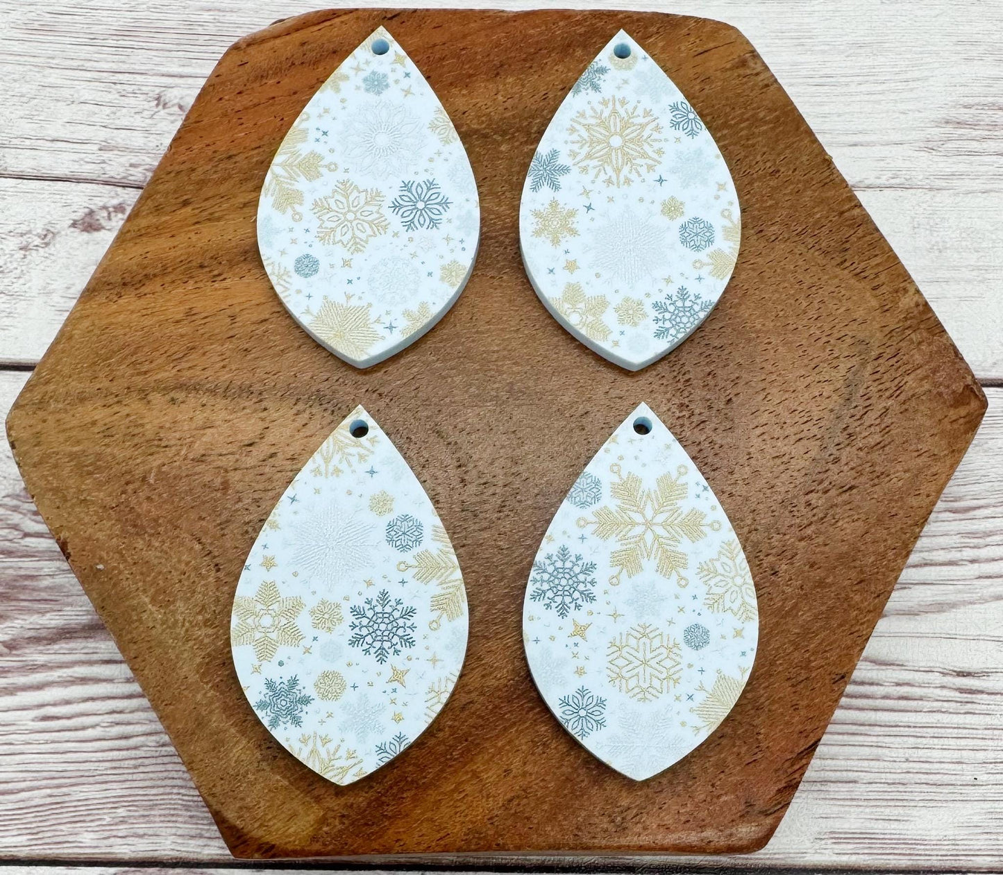 Light Blue Snowflake Print Acrylic Teardrop Earring Blanks, Winter, Christmas, DIY Jewelry Making