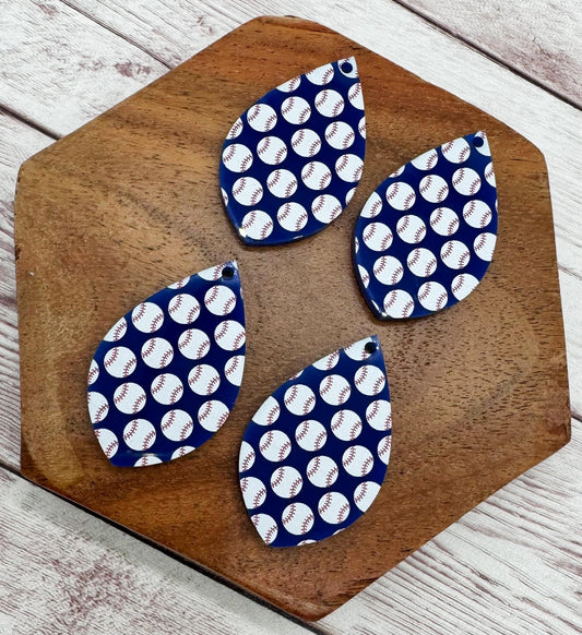 Baseball Print Acrylic Teardrop Sports Earring Blanks, DIY Jewelry Making