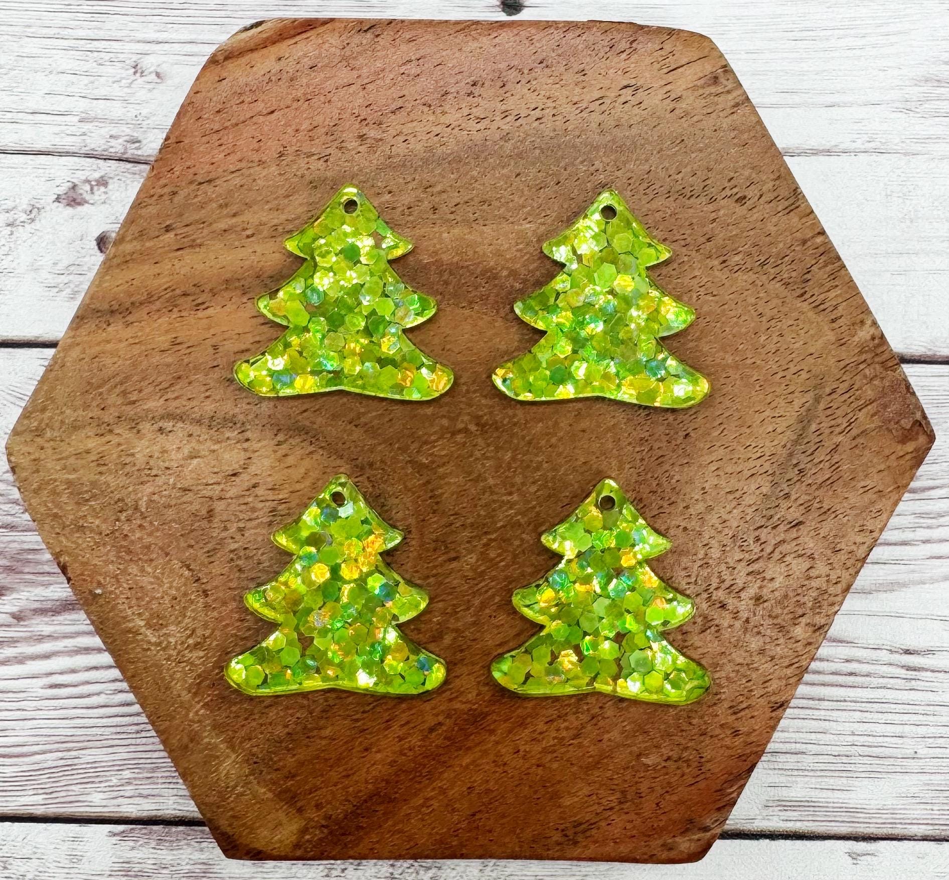 Set of 2 Chunky Green Glitter Acrylic Christmas Tree Earring Blanks DIY Jewelry Making