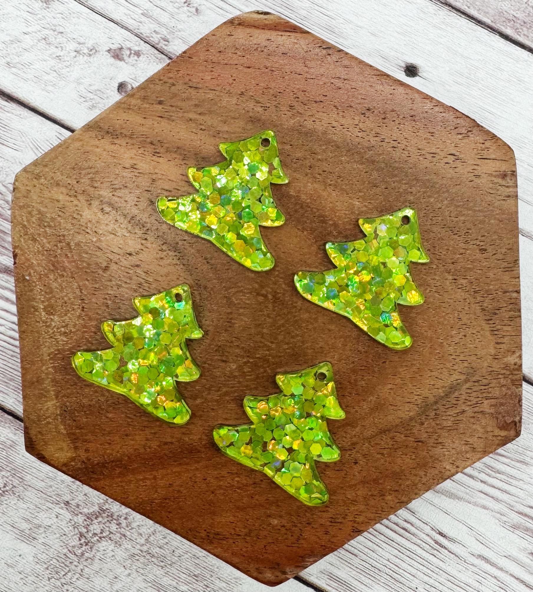Set of 2 Chunky Green Glitter Acrylic Christmas Tree Earring Blanks DIY Jewelry Making