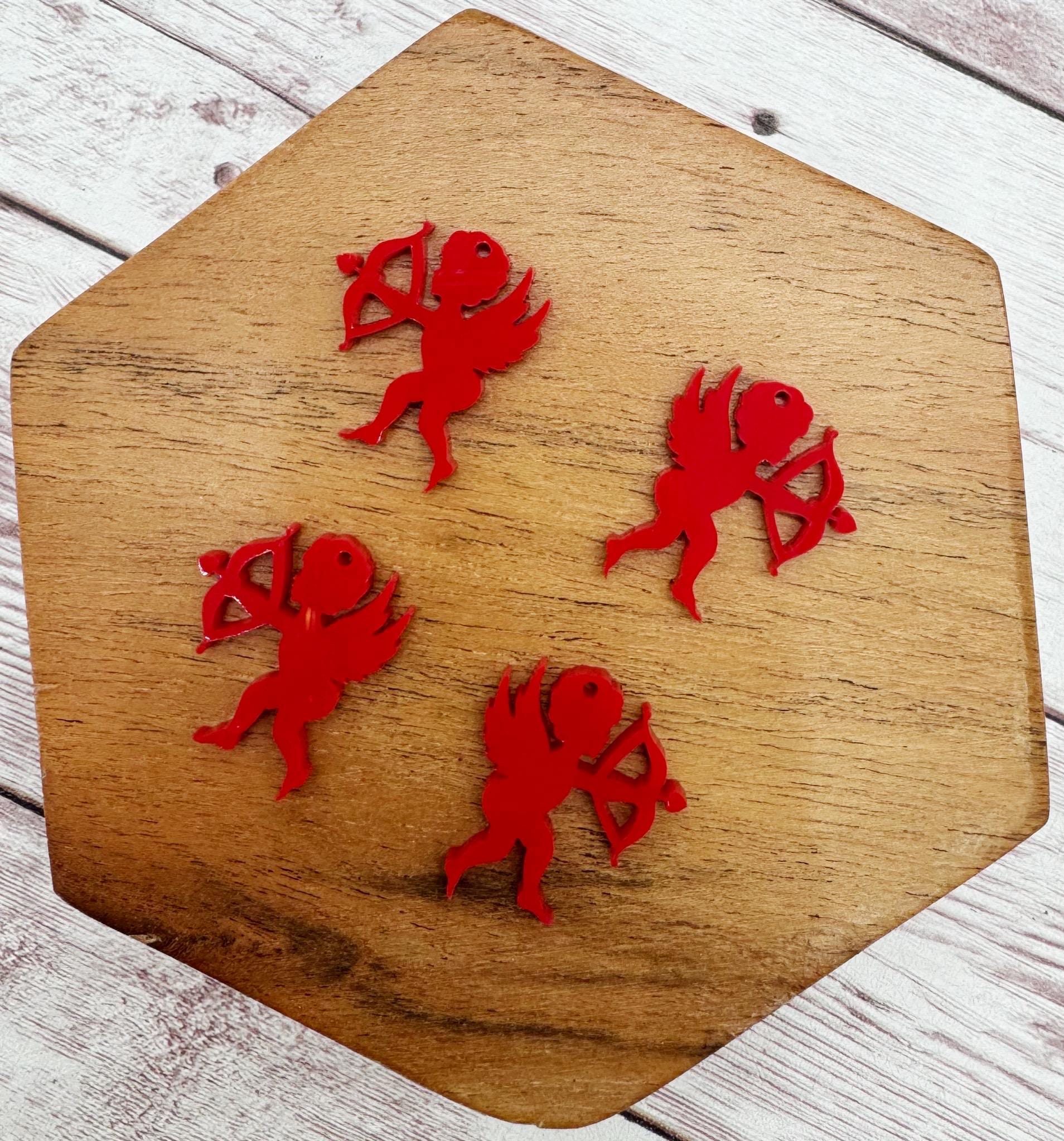 Set of 2 Pair Red Acrylic Mini Cupid Valentine Earring Blanks DIY Jewelry Making