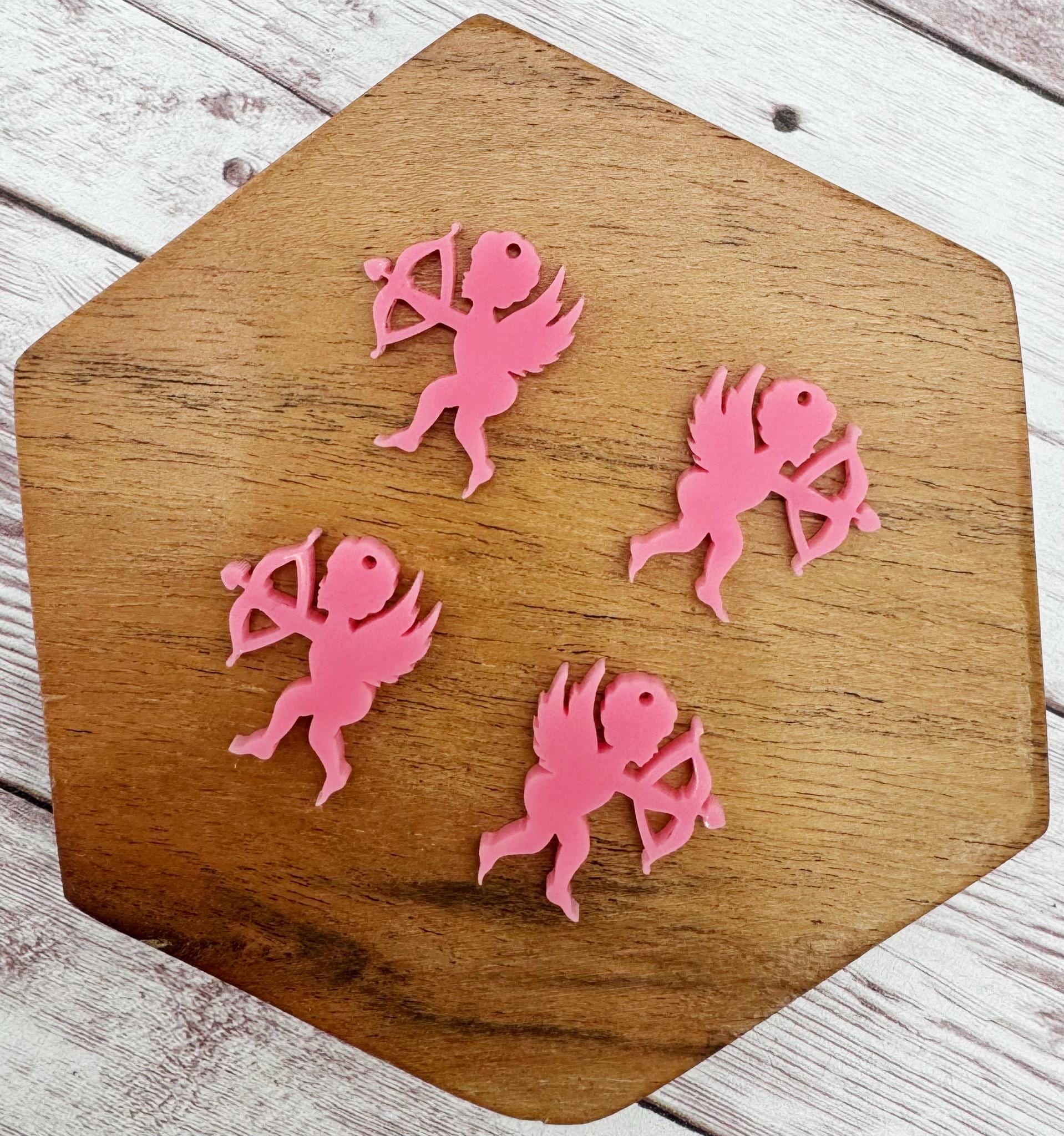 Set of 2 Pair Pink Acrylic Mini Cupid Valentine Earring Blanks DIY Jewelry Making