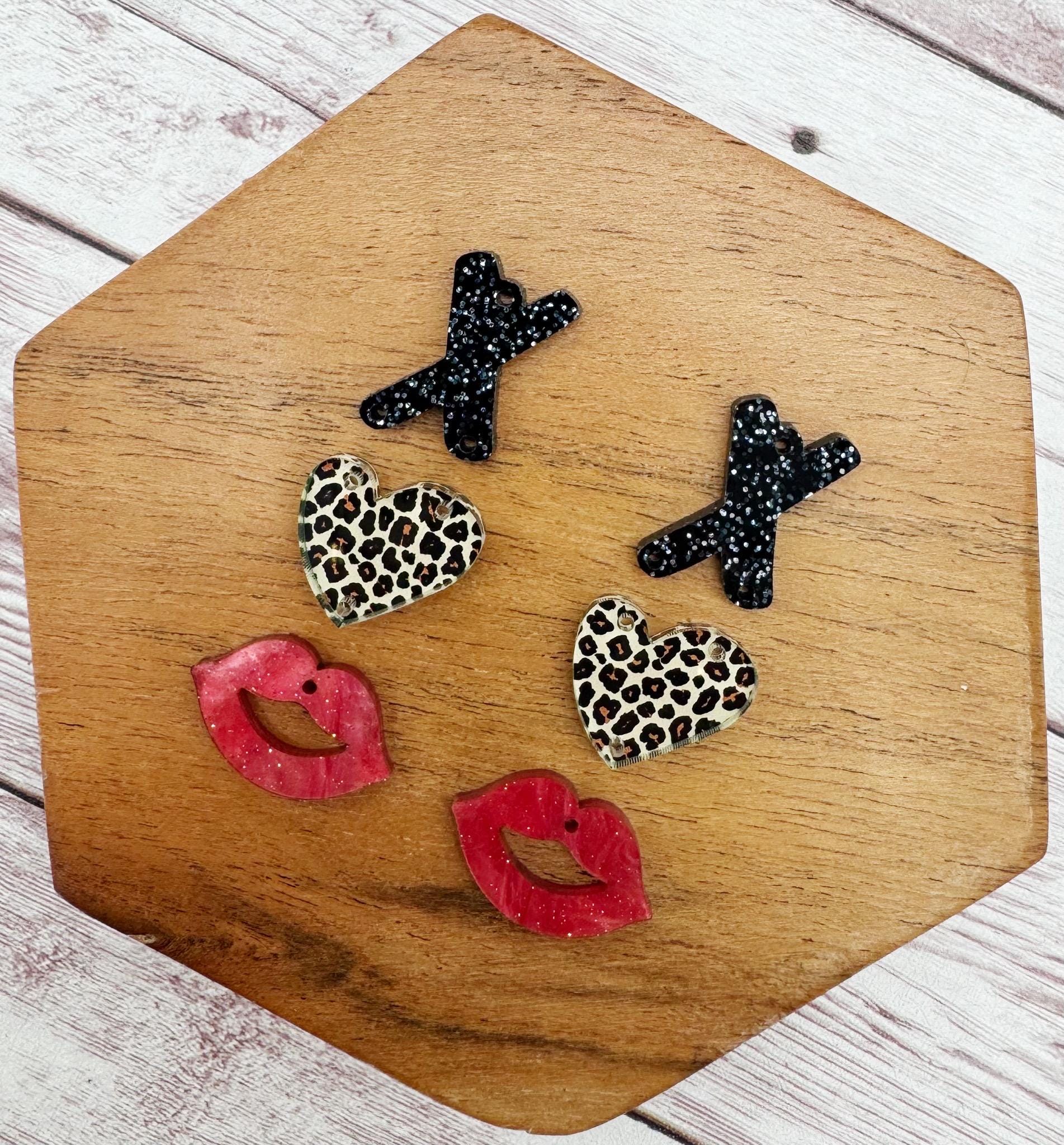 Leopard, Black and Red Print Valentine Trio Acrylic Earring Blanks, DIY Jewelry Making