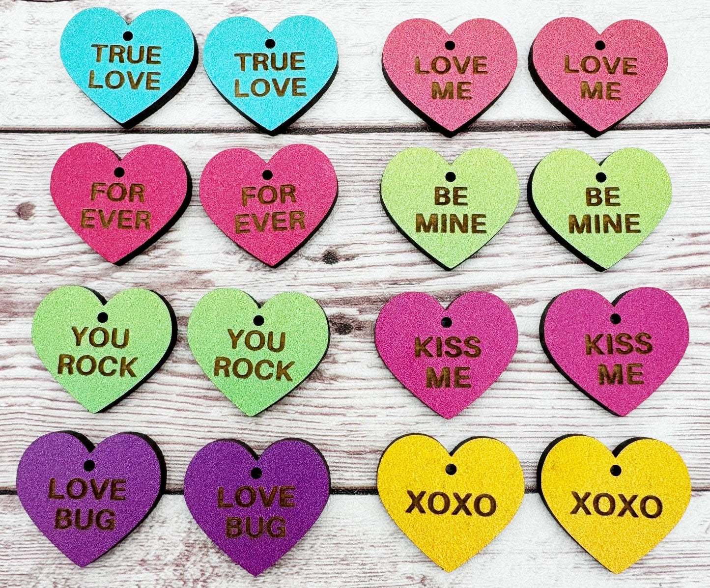 Set of 8 Pair Mini Engraved Ombré Conversation Heart Valentine Earring Blanks DIY Jewelry Making