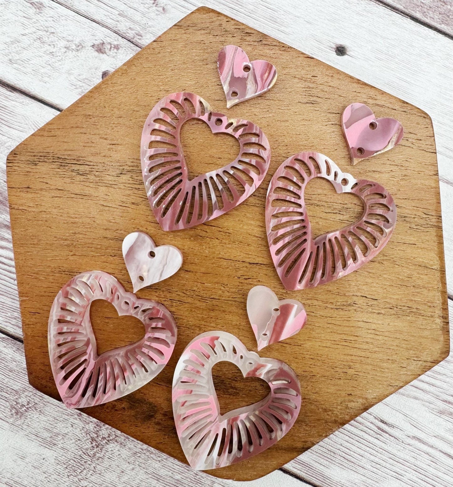 Mauve Swirl Slit Heart Valentine Acrylic Earring Blank Set, DIY Jewelry Making