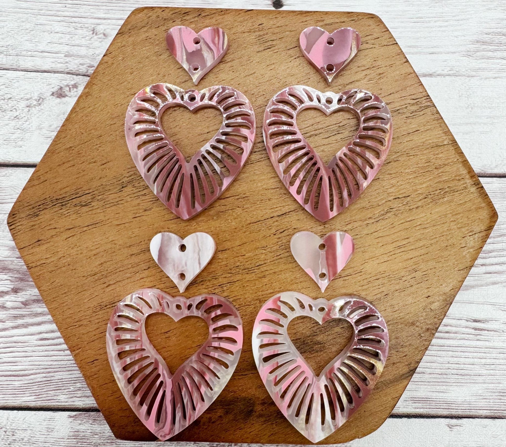 Mauve Swirl Slit Heart Valentine Acrylic Earring Blank Set, DIY Jewelry Making