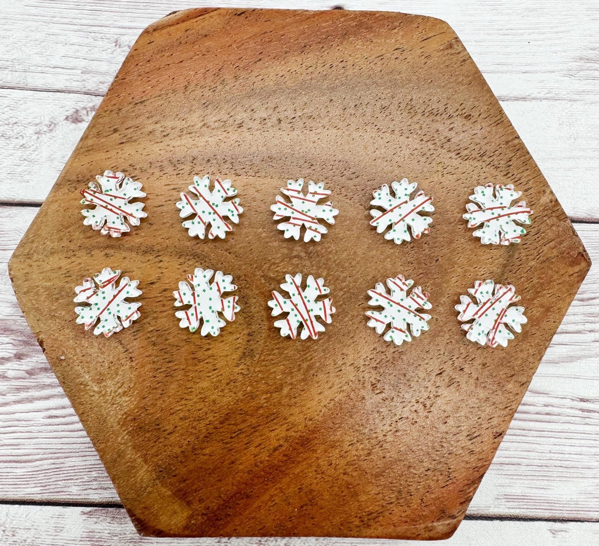 Snack Cake Print Winter Snowflake Stud Earring Blanks Set of 5 Pair DIY Jewelry Making