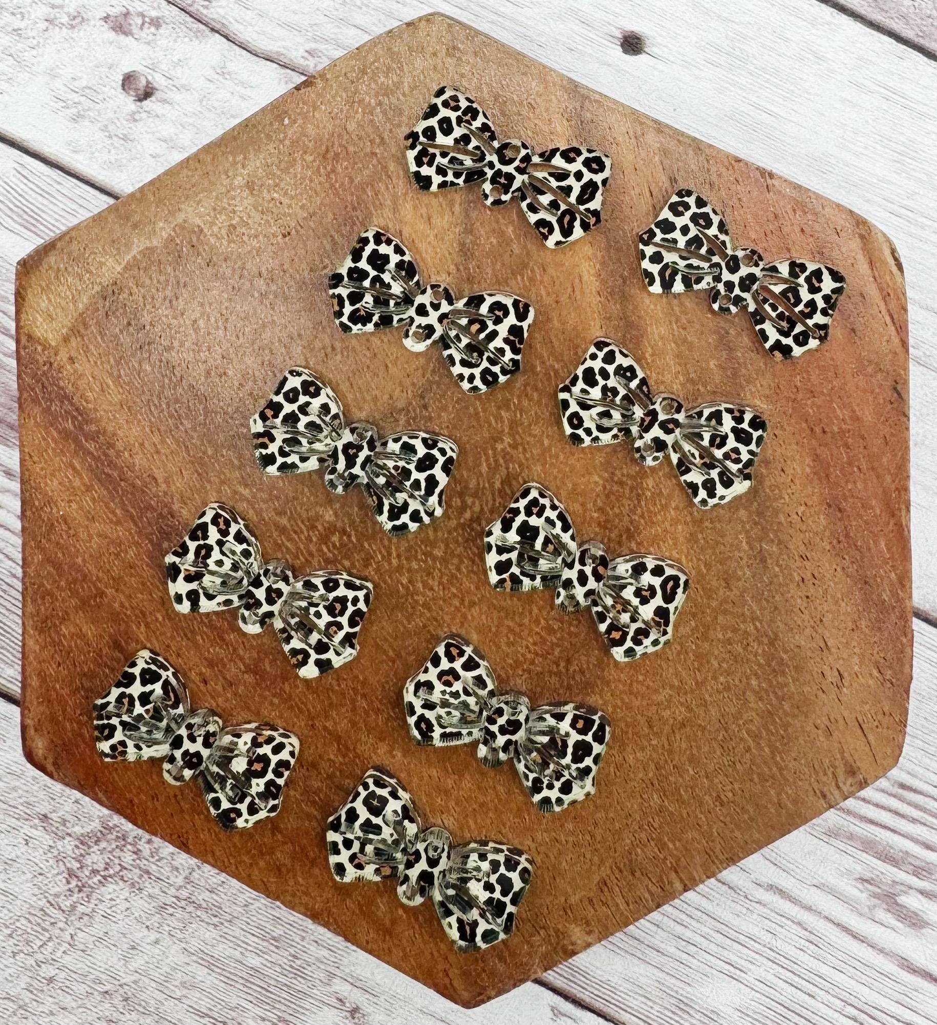 Leopard Print Acrylic Bow Connectors Earring Blanks Set of 5 Pair DIY Jewelry Making