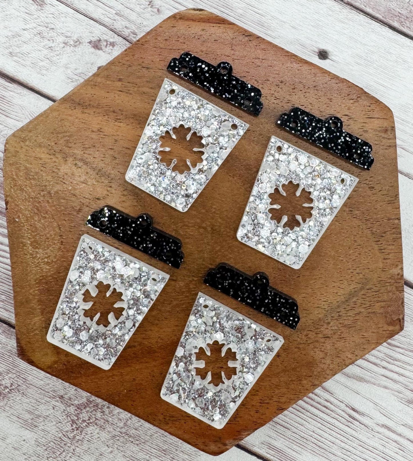 Glitter Snowflake Coffee Winter Christmas Acrylic Earring Blank Set, DIY Jewelry Making