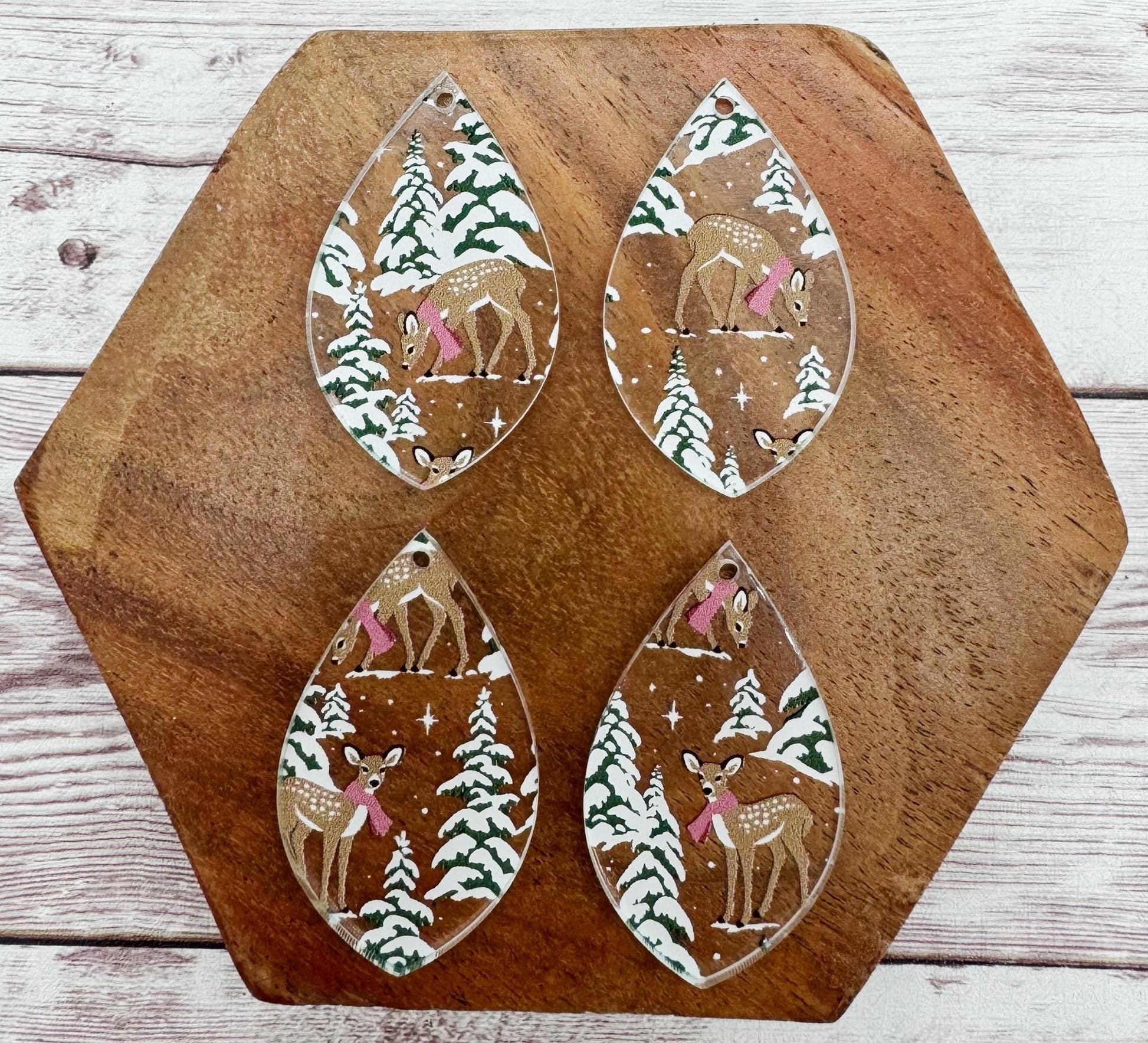 Fawn and Winter Tree Print Acrylic Teardrop Earring Blanks, DIY Jewelry Making