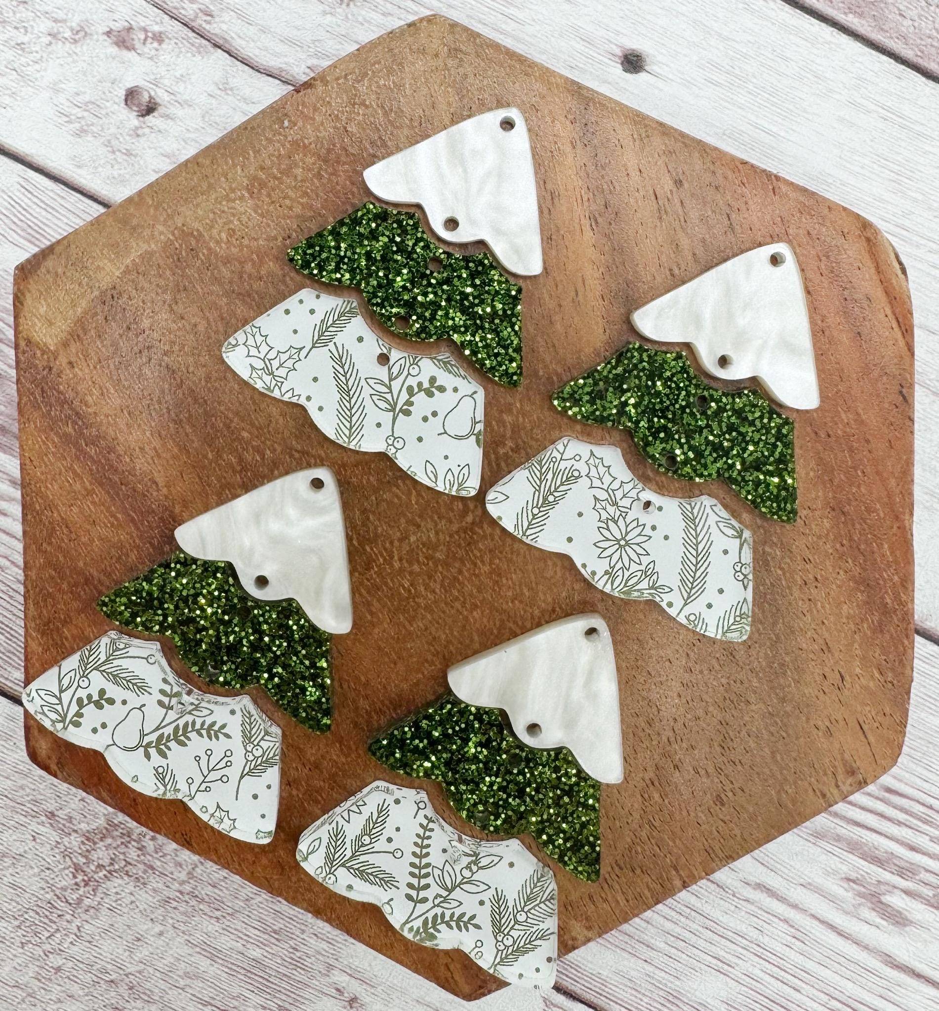 Winter Branches Print Acrylic Tiered Christmas Tree Set Earring Blanks, DIY Jewelry Making