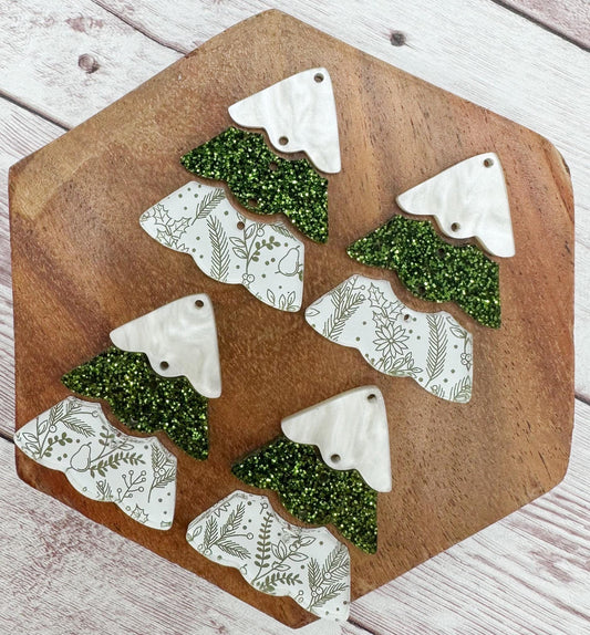 Winter Branches Print Acrylic Tiered Christmas Tree Set Earring Blanks, DIY Jewelry Making